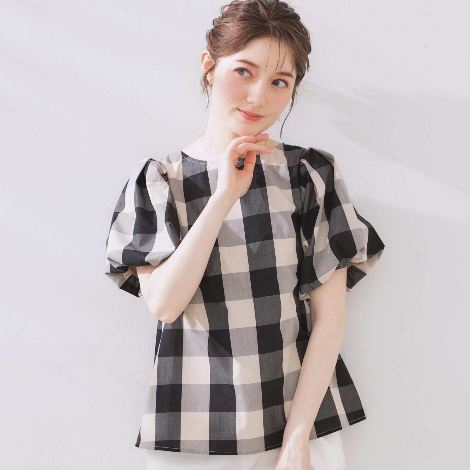 Couture broach「【マシンウォッシャブル・二の腕カバー】ブロックチェックブラウス」|シャツ・ブラウス|