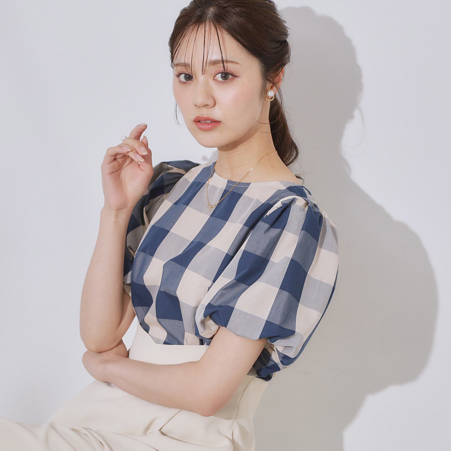 Couture broach「【マシンウォッシャブル・二の腕カバー】ブロックチェックブラウス」|シャツ・ブラウス|