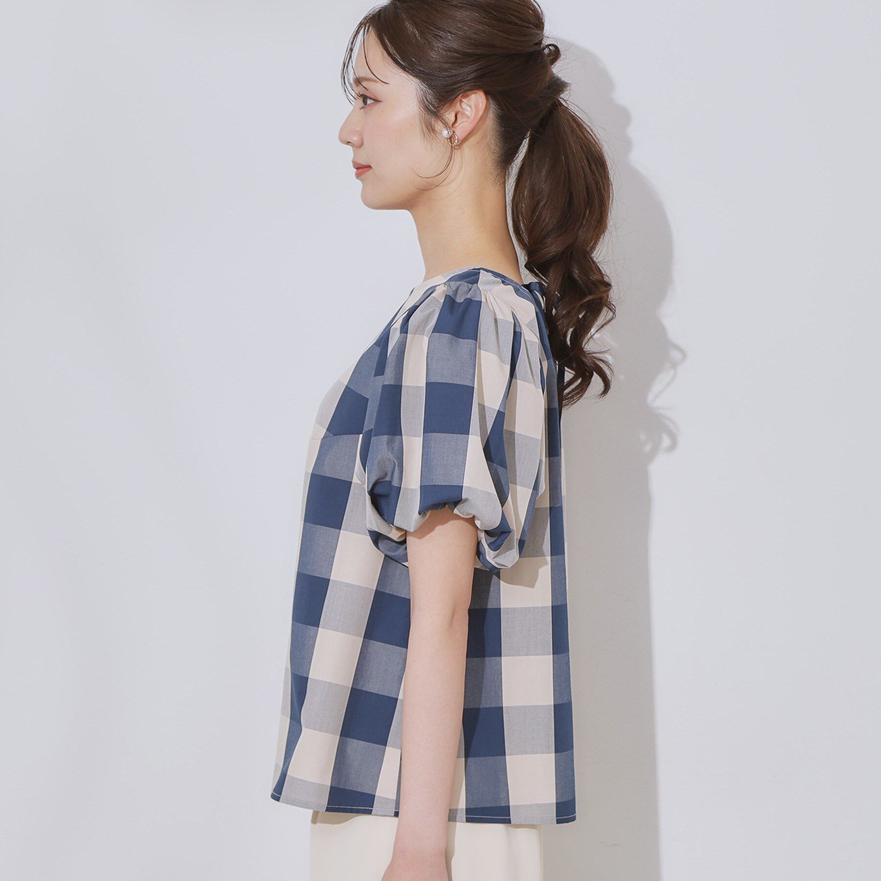 Couture broach「【マシンウォッシャブル・二の腕カバー】ブロックチェックブラウス」|シャツ・ブラウス|