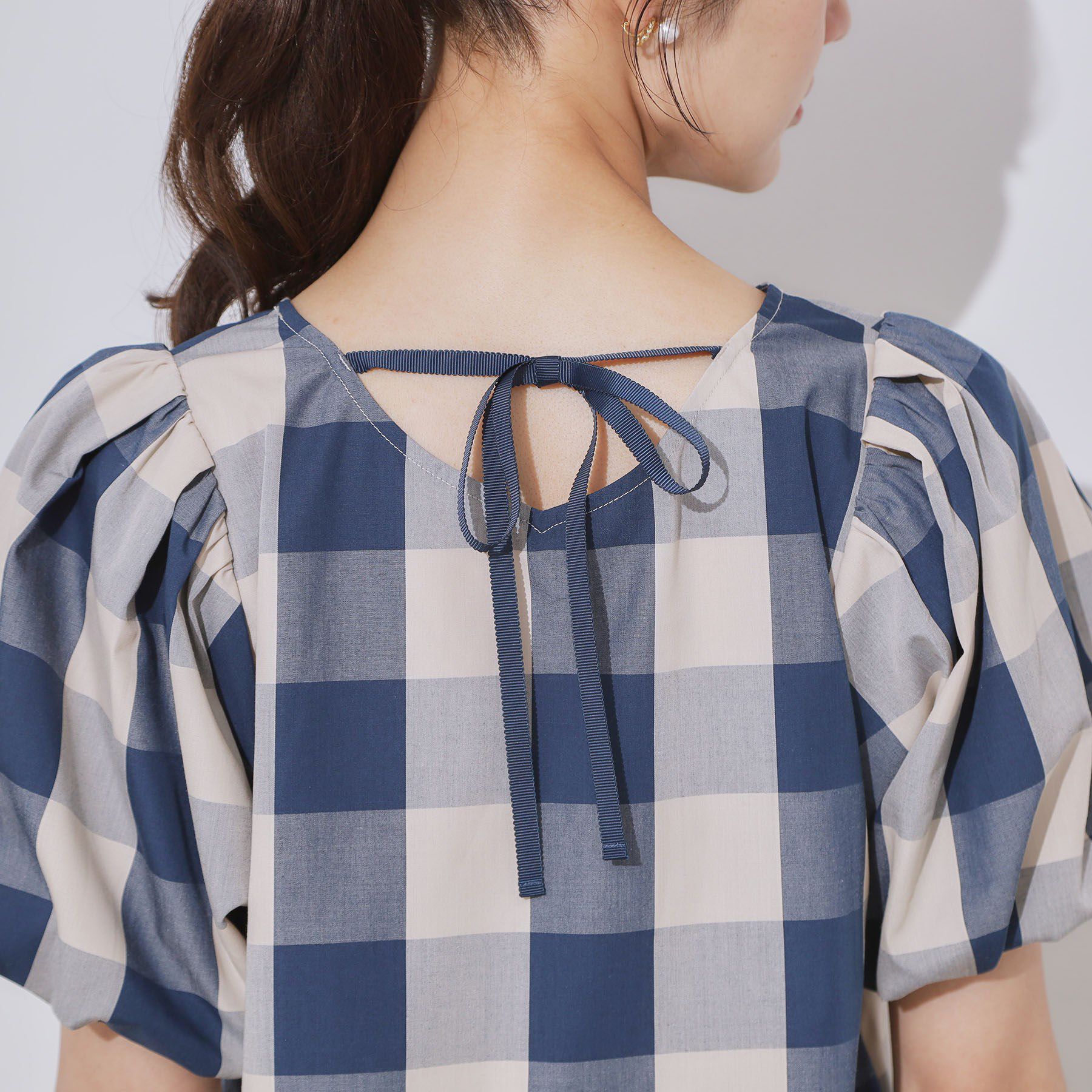 Couture broach「【マシンウォッシャブル・二の腕カバー】ブロックチェックブラウス」|シャツ・ブラウス|