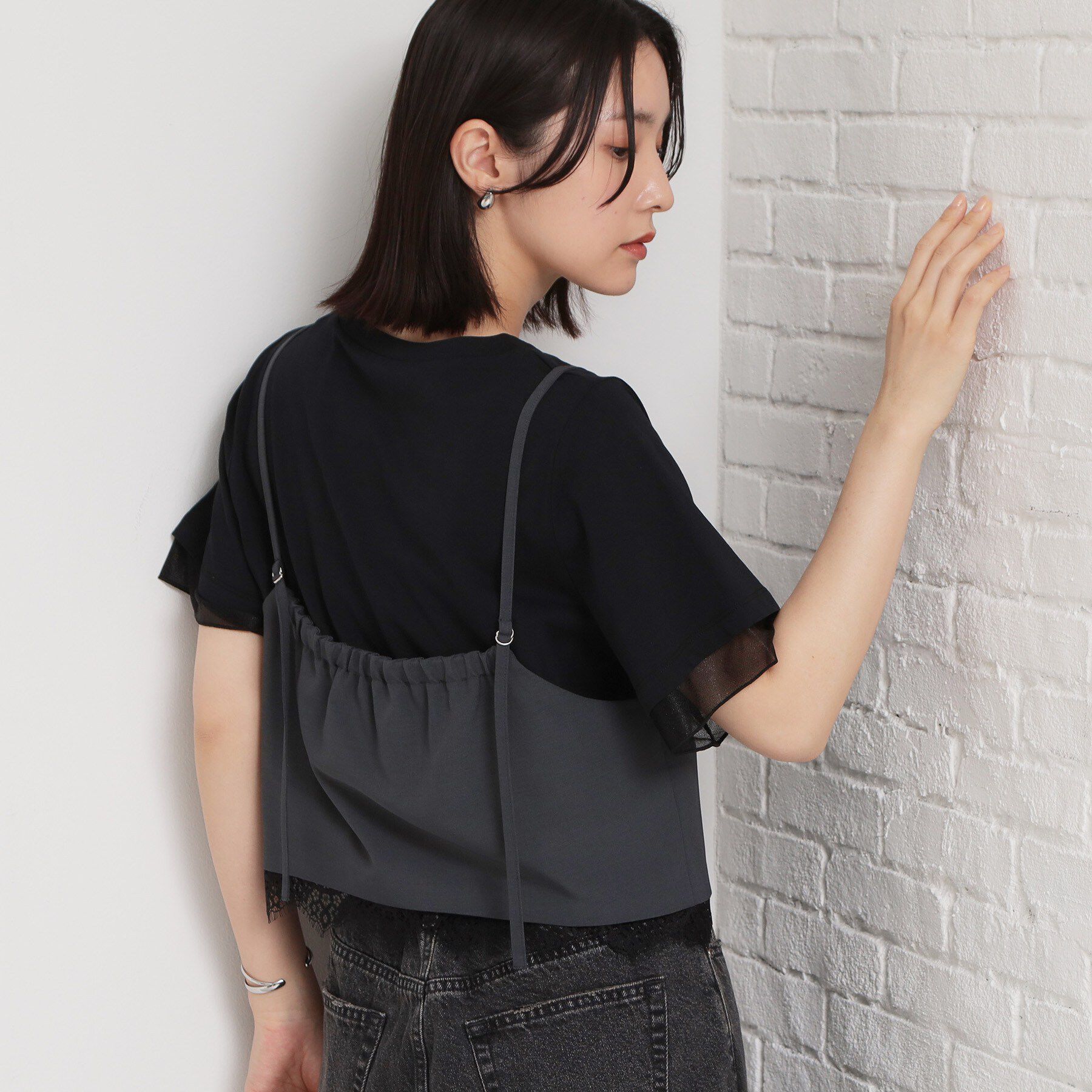 THE SHOP TK「麻調レース切り替えキャミ」|キャミソール|