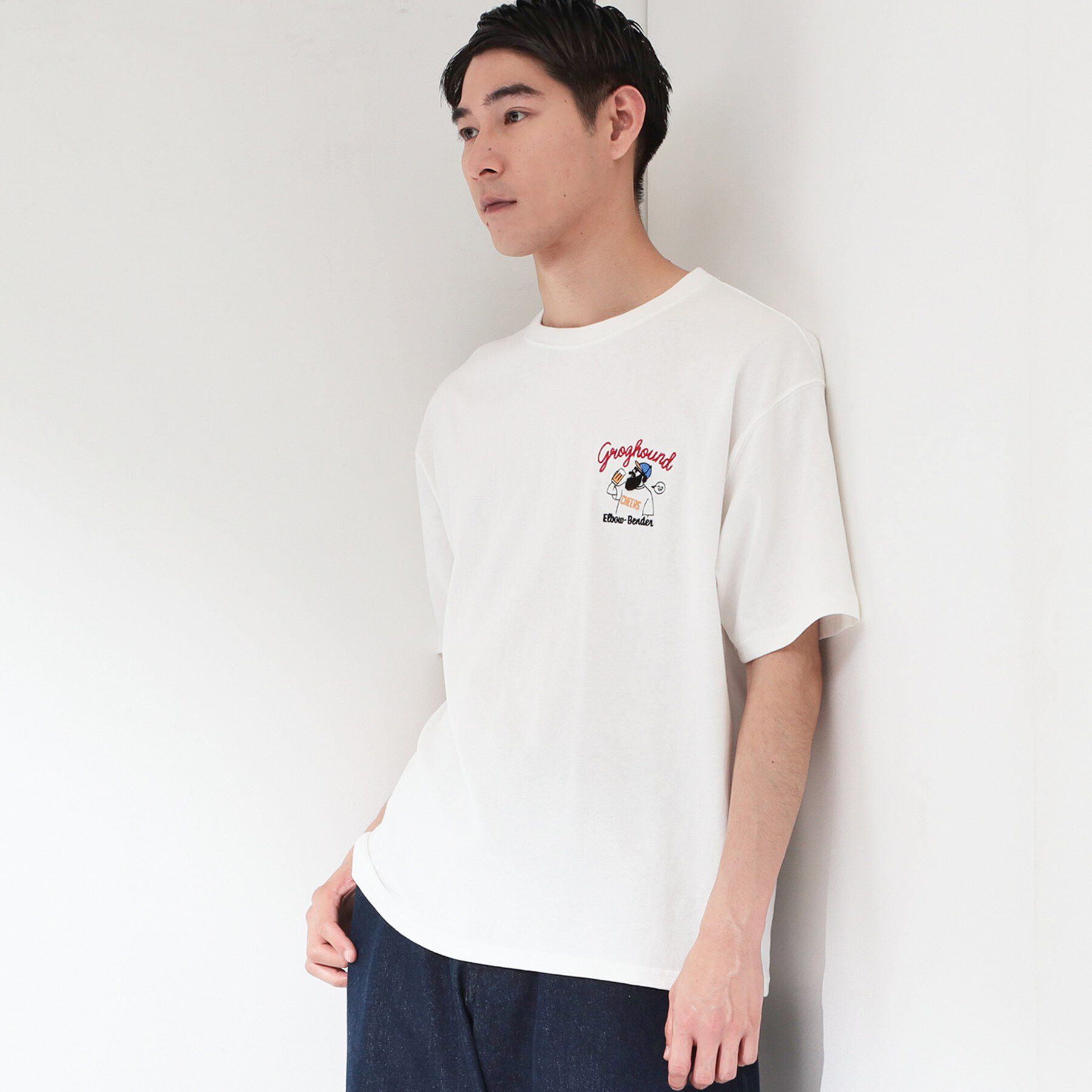 THE SHOP TK「ヒゲオジ サガラ刺繍 半袖Tシャツ 【洗濯機OK】」|Tシャツ・カットソー|オフホワイト(003