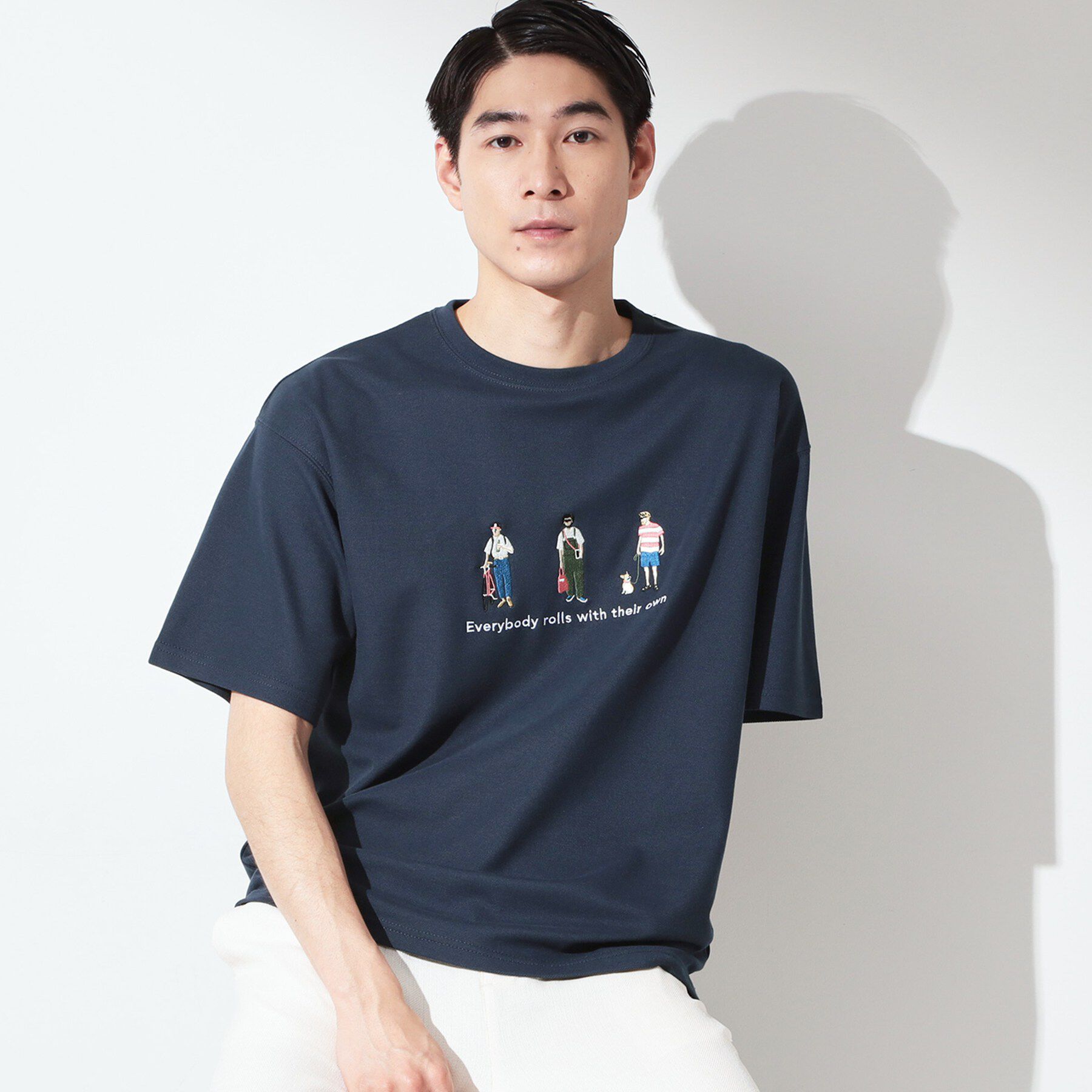 THE SHOP TK「刺繍&times;ロゴ 鹿の子 半袖Tシャツ 【洗濯機OK】」|Tシャツ・カットソー|ネイビー(094)