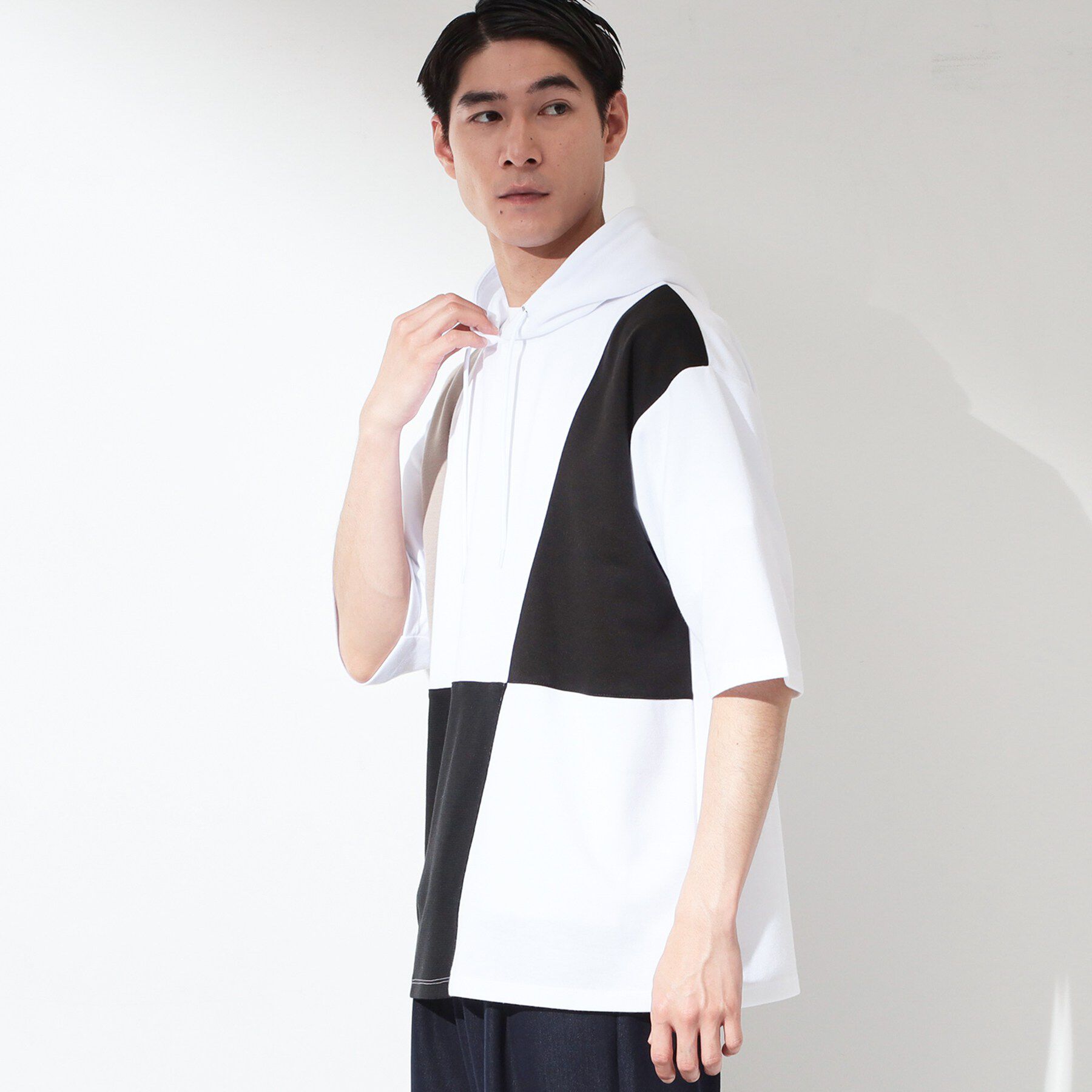 THE SHOP TK「ブロッキング半袖パーカ 【洗濯機OK】」|パーカー|