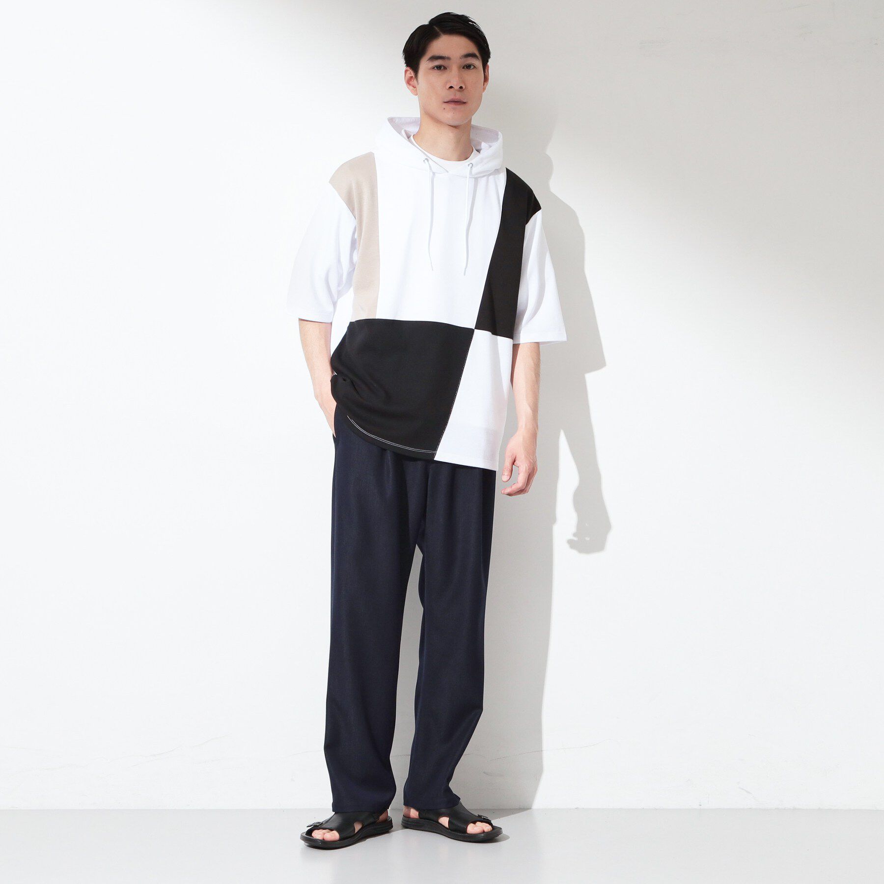 THE SHOP TK「ブロッキング半袖パーカ 【洗濯機OK】」|パーカー|