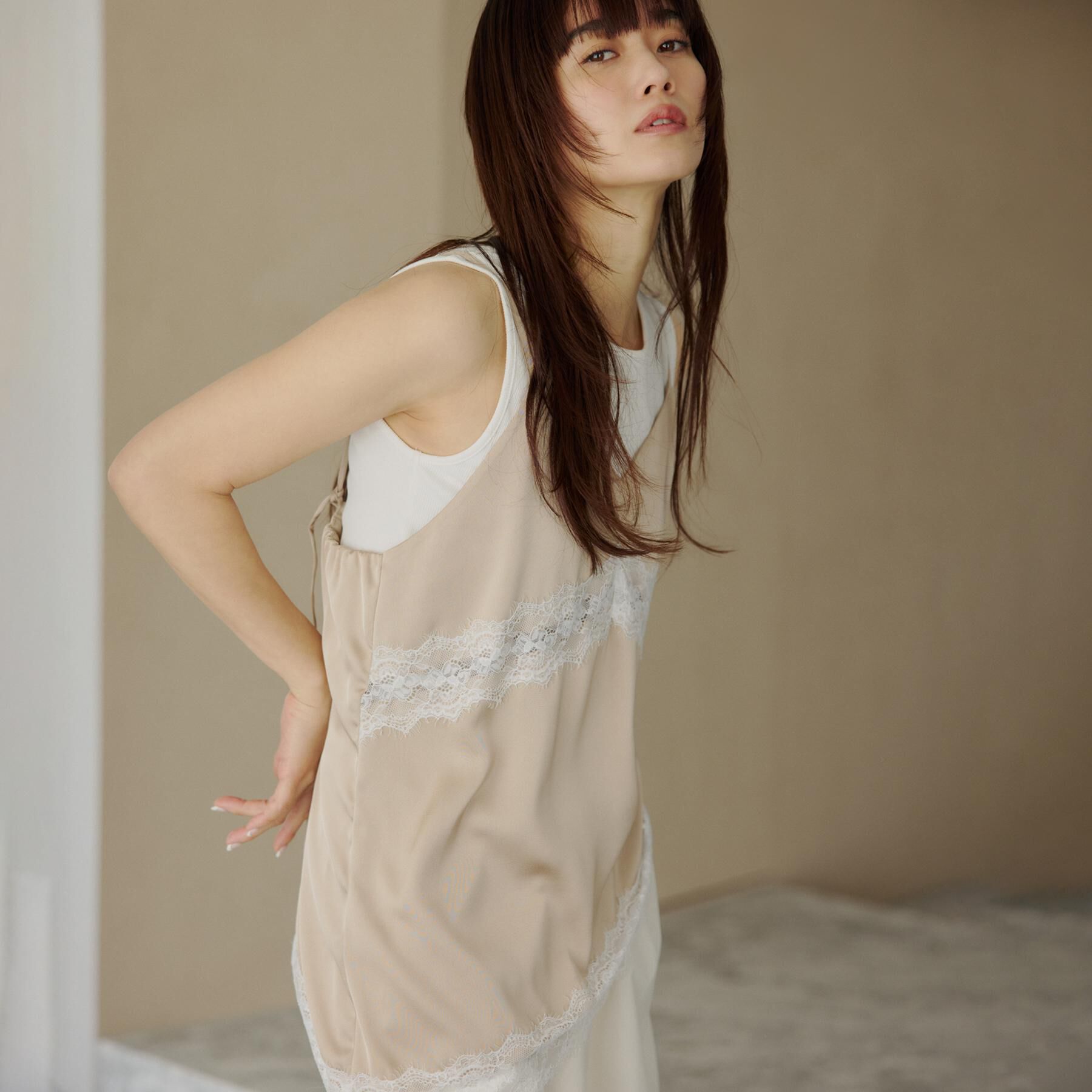THE SHOP TK「アシンメトリーサテンレースキャミ」|キャミソール|