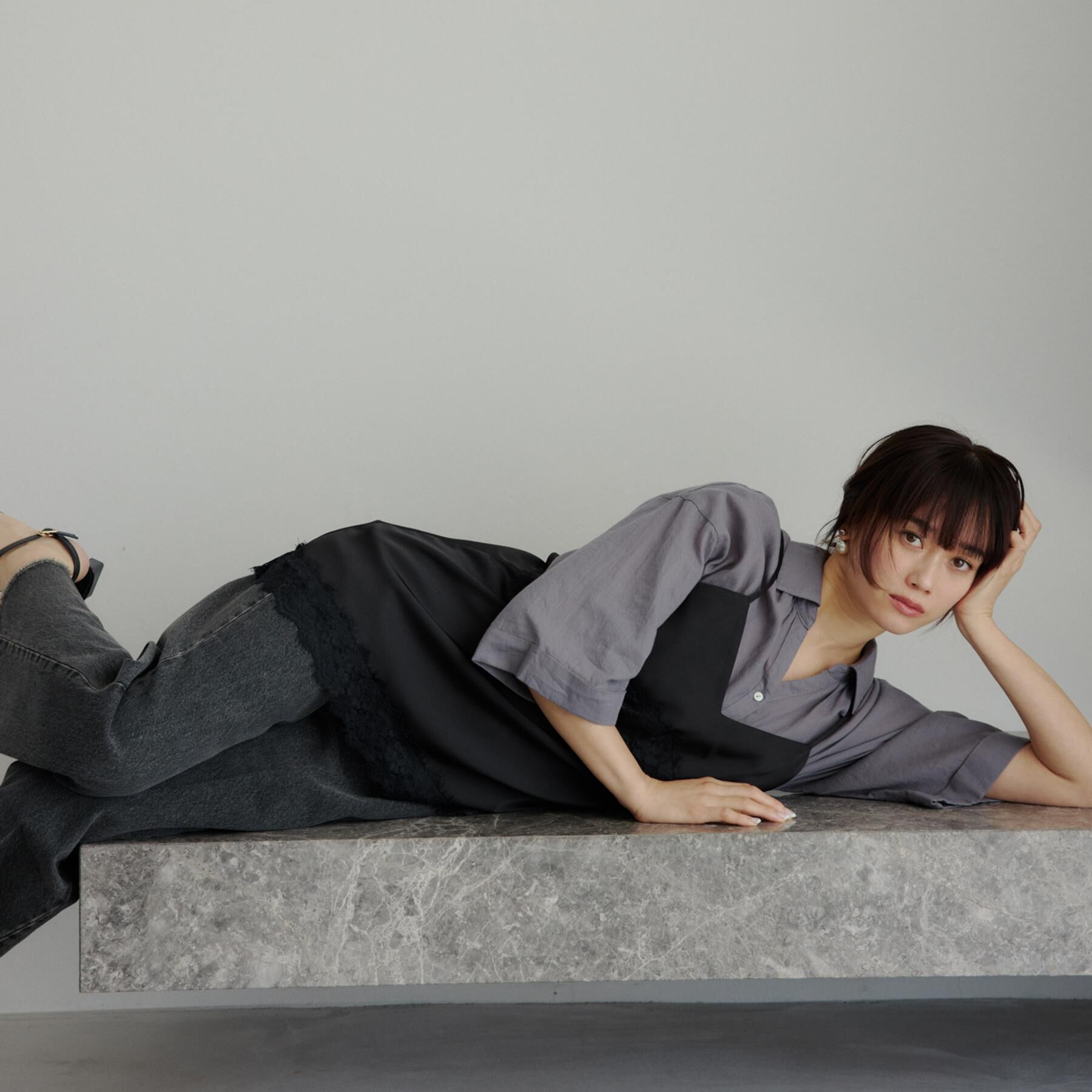 THE SHOP TK「アシンメトリーサテンレースキャミ」|キャミソール|