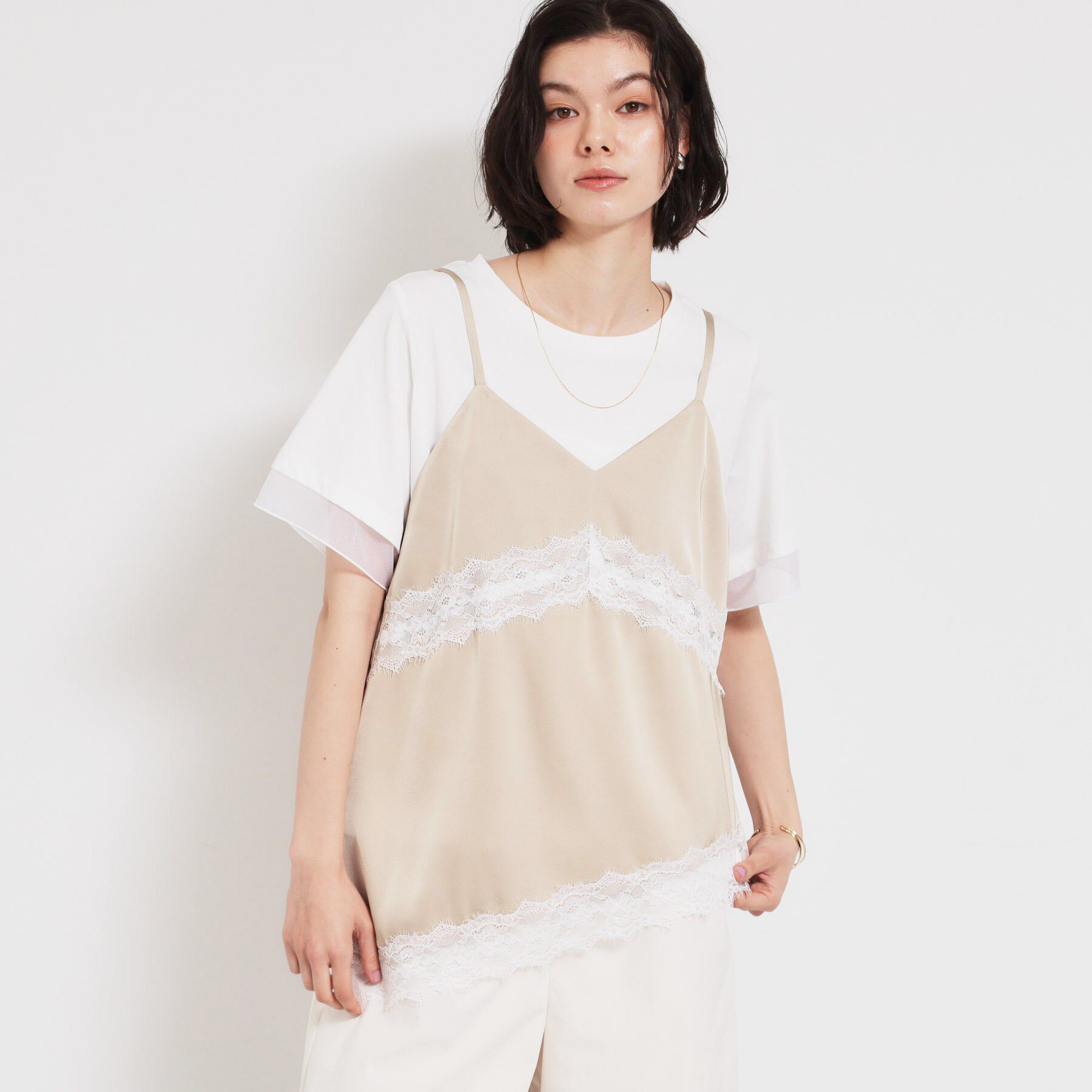 THE SHOP TK「アシンメトリーサテンレースキャミ」|キャミソール|