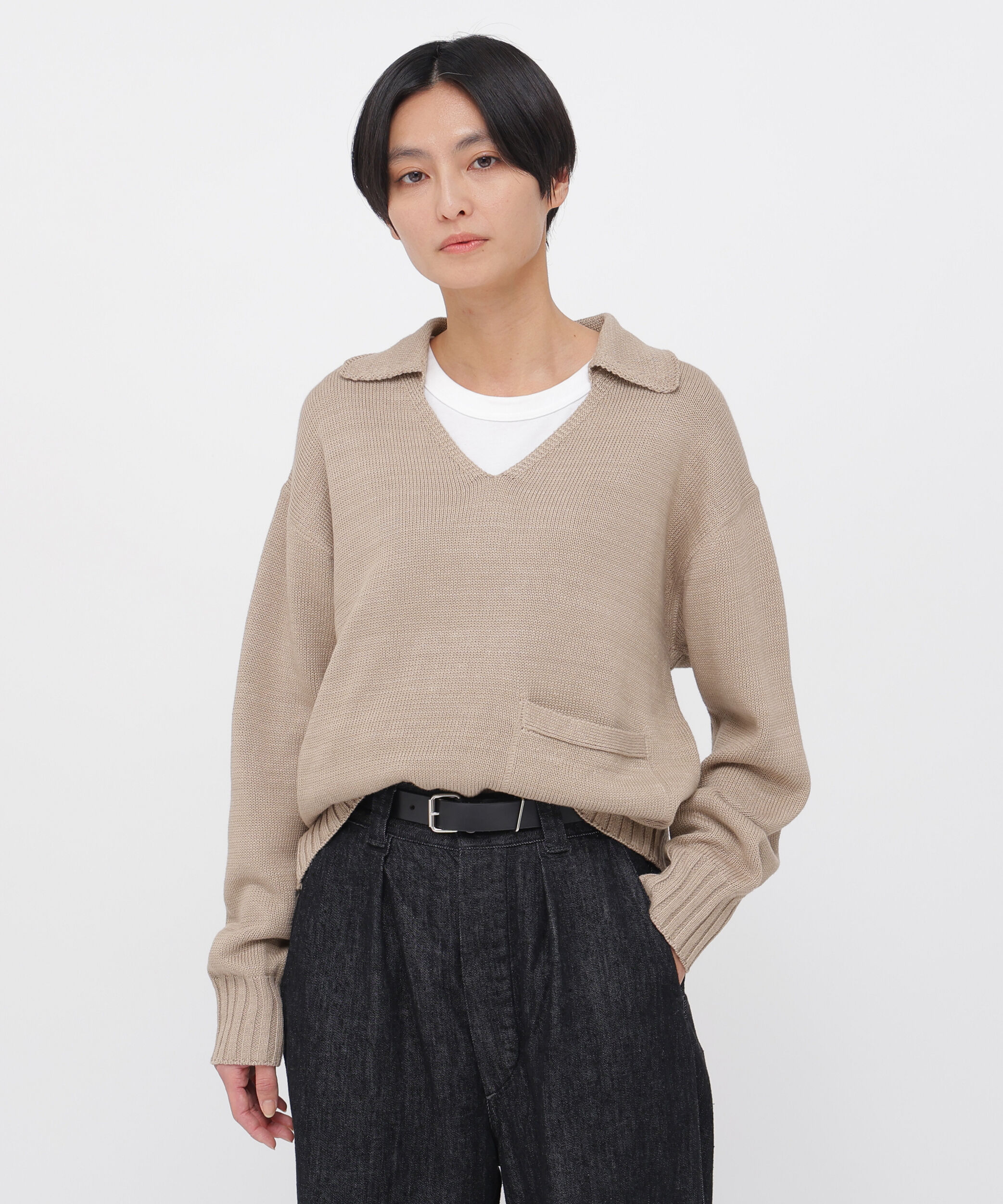 MHL.「CONTRAST COTTON LINEN KNITWEAR」|ニット・セーター|BEIGE