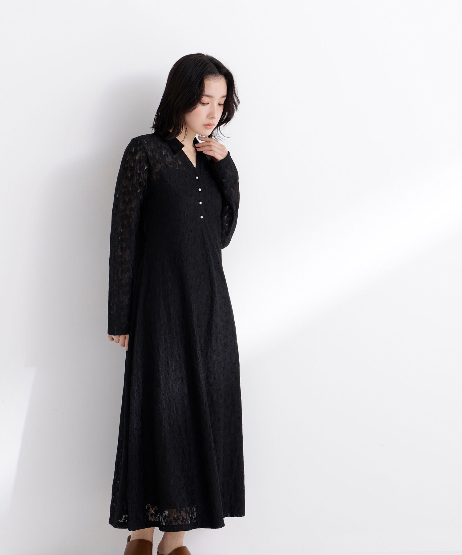  「レーススキッパーシャツワンピース」|ワンピース|