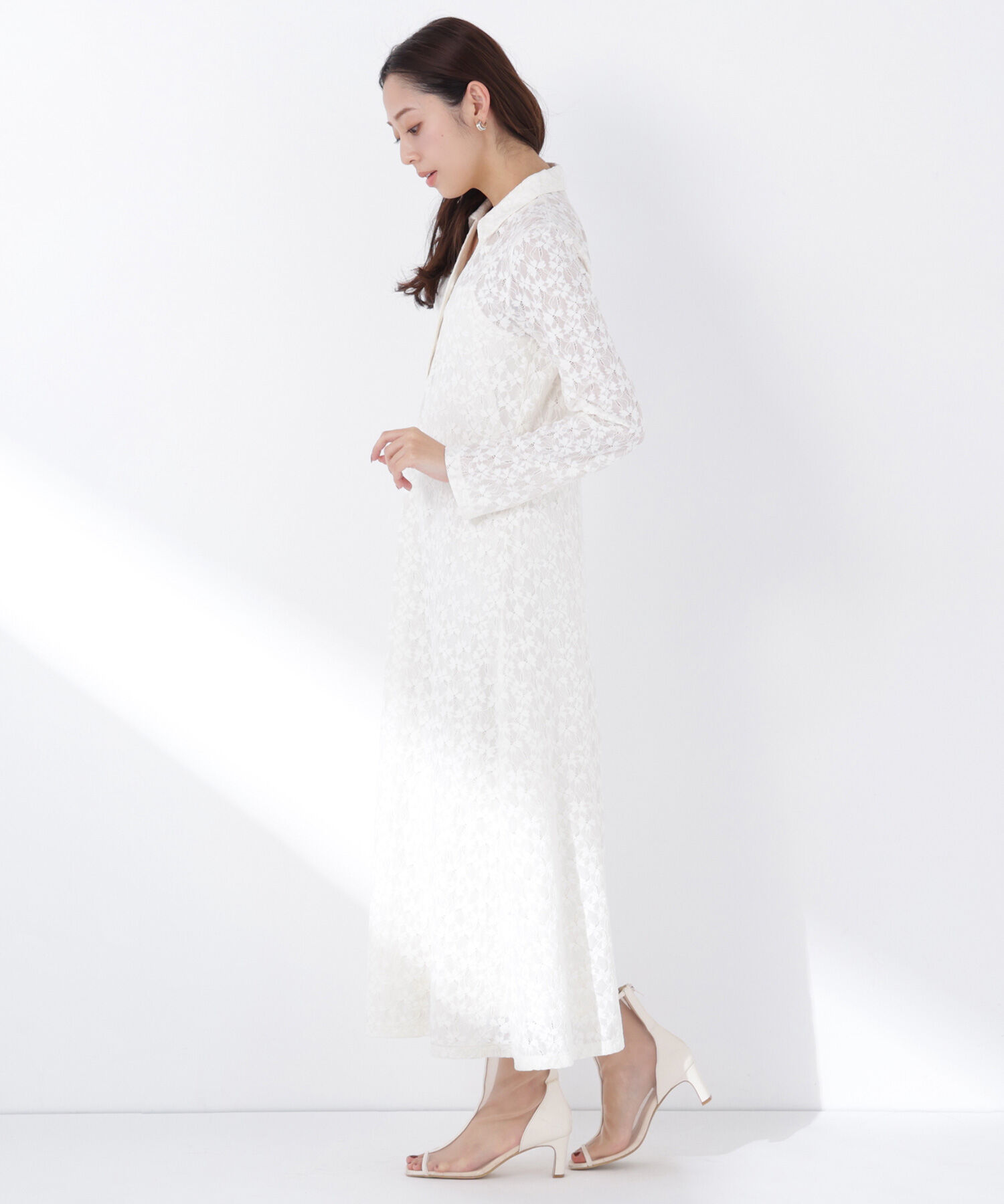  「レーススキッパーシャツワンピース」|ワンピース|