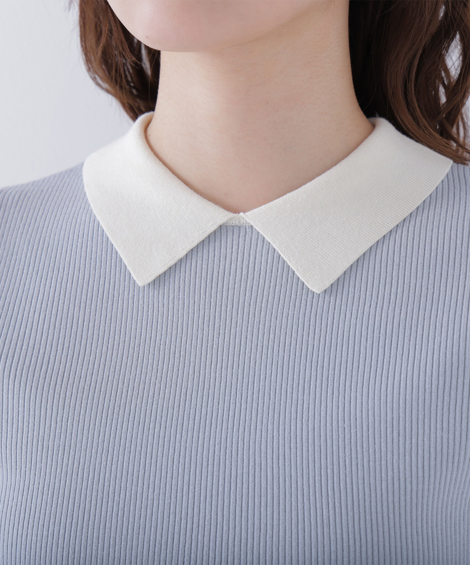  「襟付きリブベーシックニット半袖」|ニット・セーター|