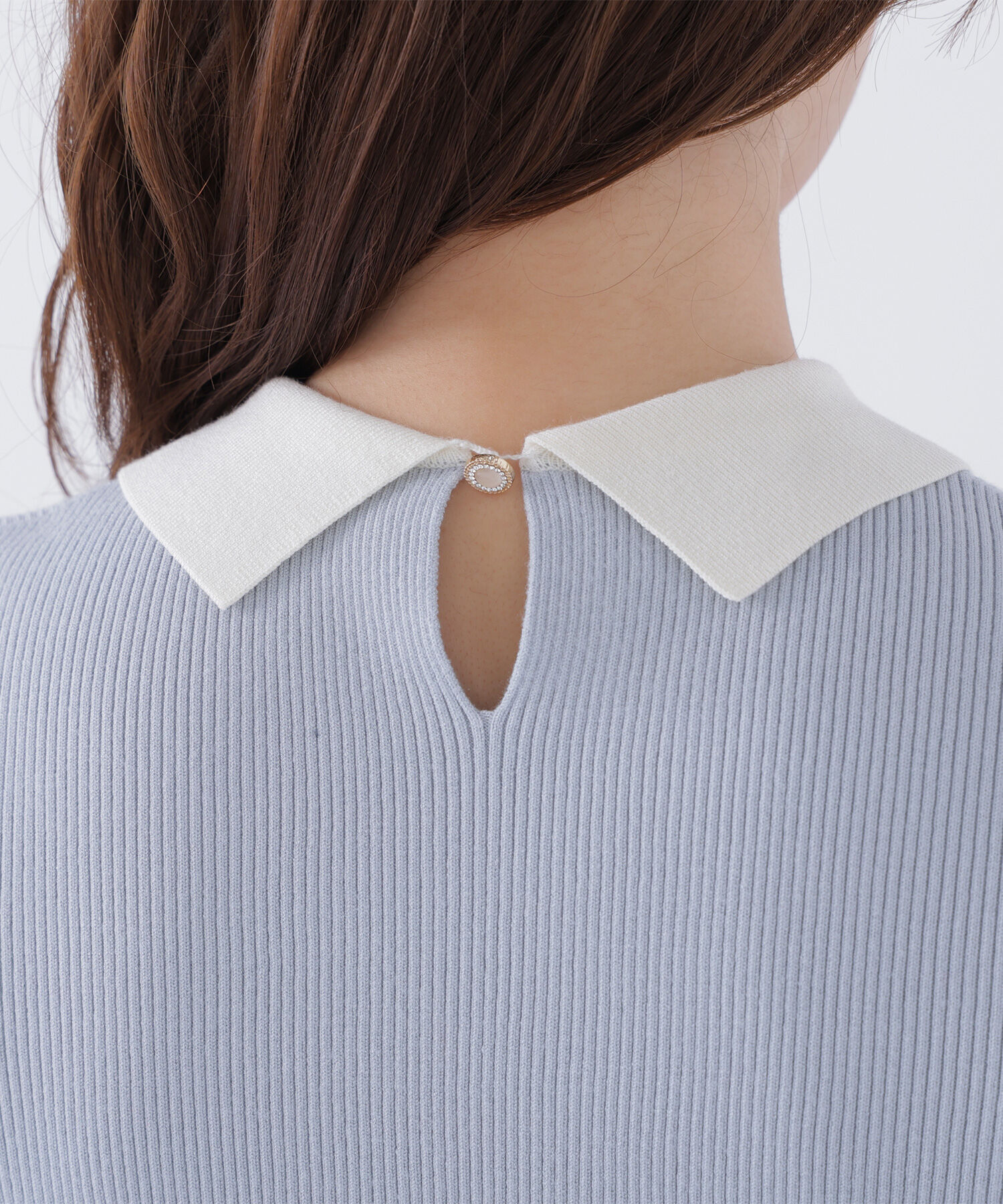  「襟付きリブベーシックニット半袖」|ニット・セーター|