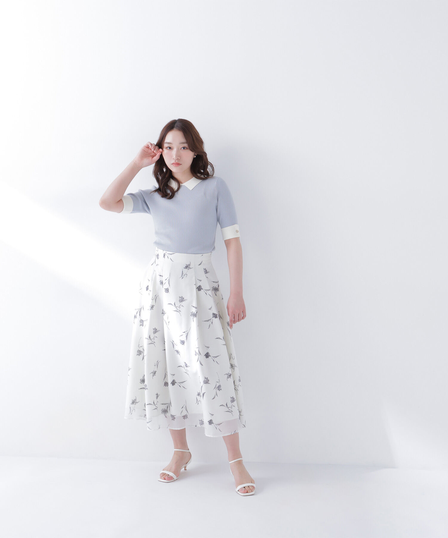  「襟付きリブベーシックニット半袖」|ニット・セーター|