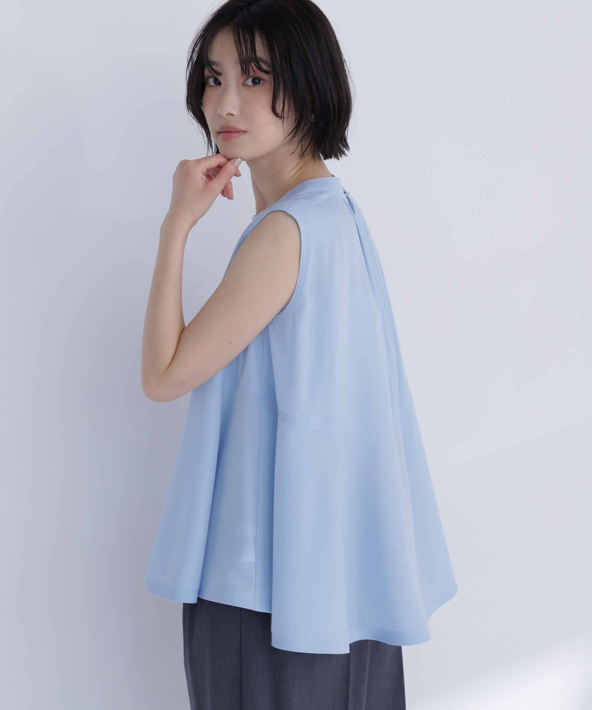  「ジョーゼットペプラムブラウス」|シャツ・ブラウス|ブルー