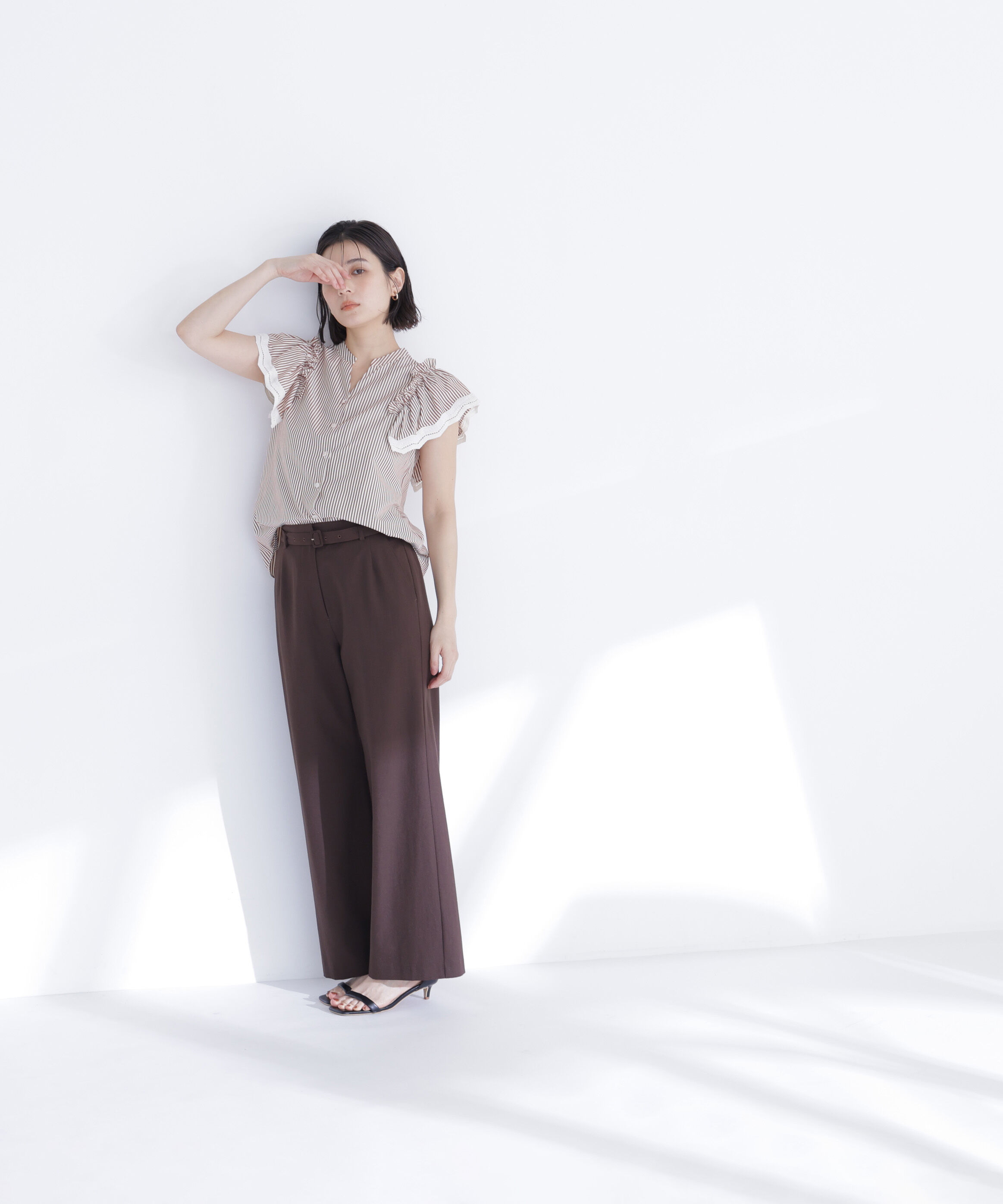  「レーストリムストライプブラウス」|シャツ・ブラウス|