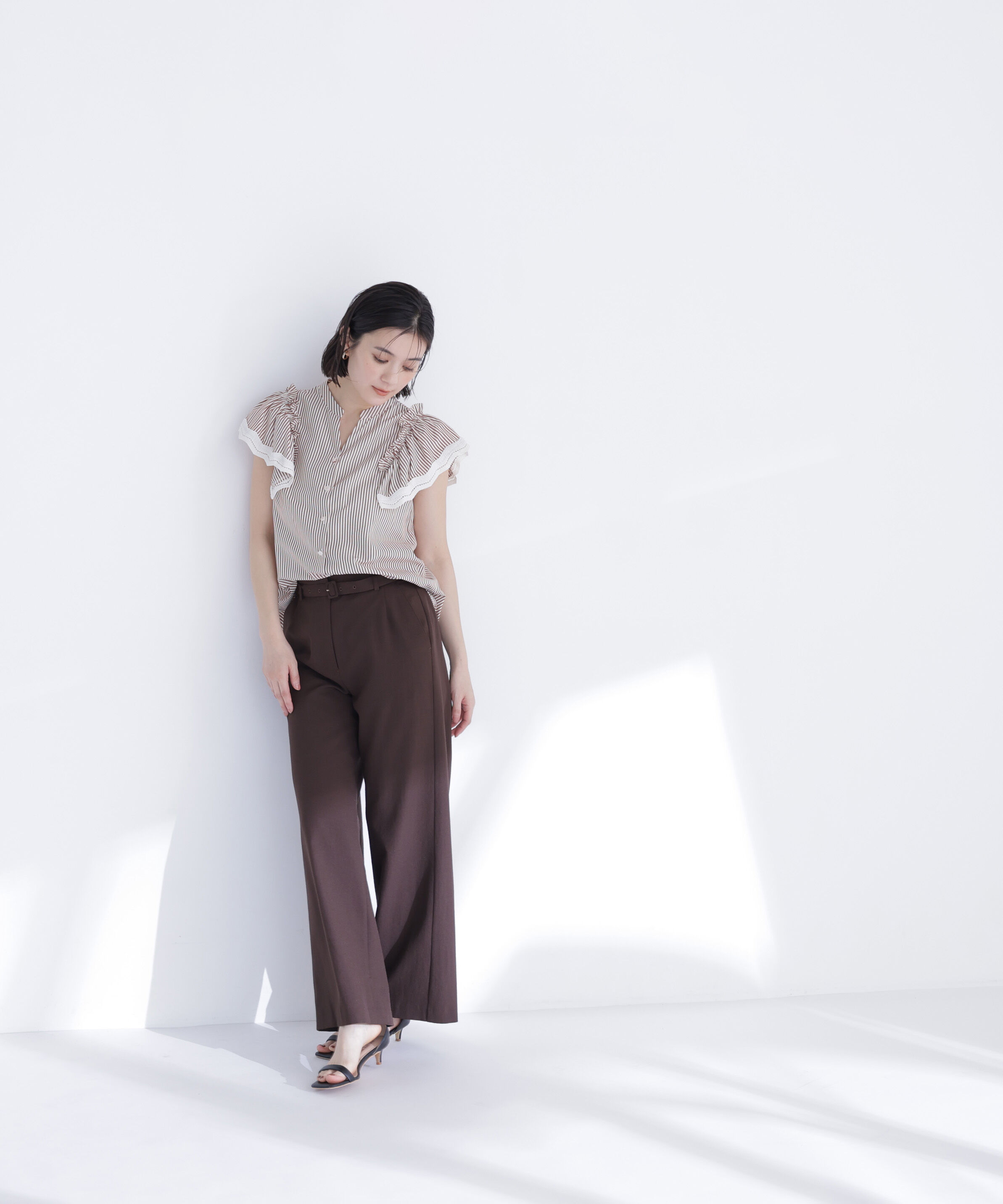  「レーストリムストライプブラウス」|シャツ・ブラウス|