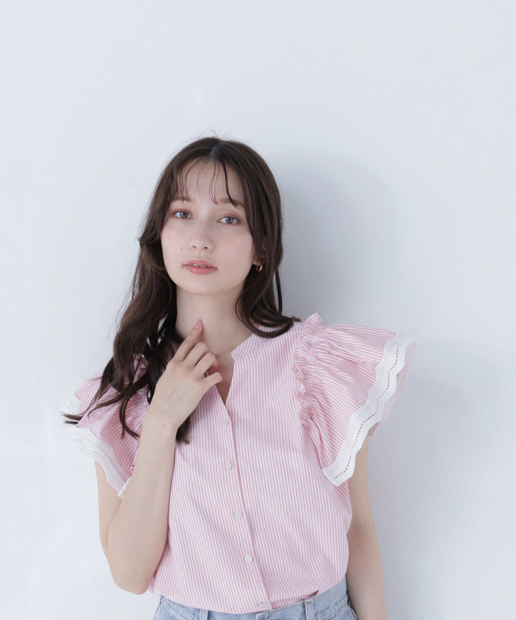  「レーストリムストライプブラウス」|シャツ・ブラウス|