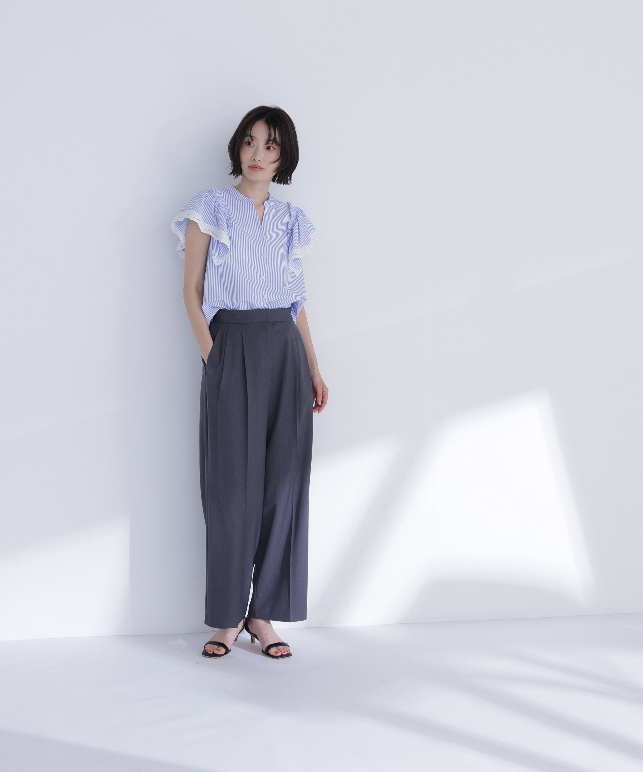  「レーストリムストライプブラウス」|シャツ・ブラウス|