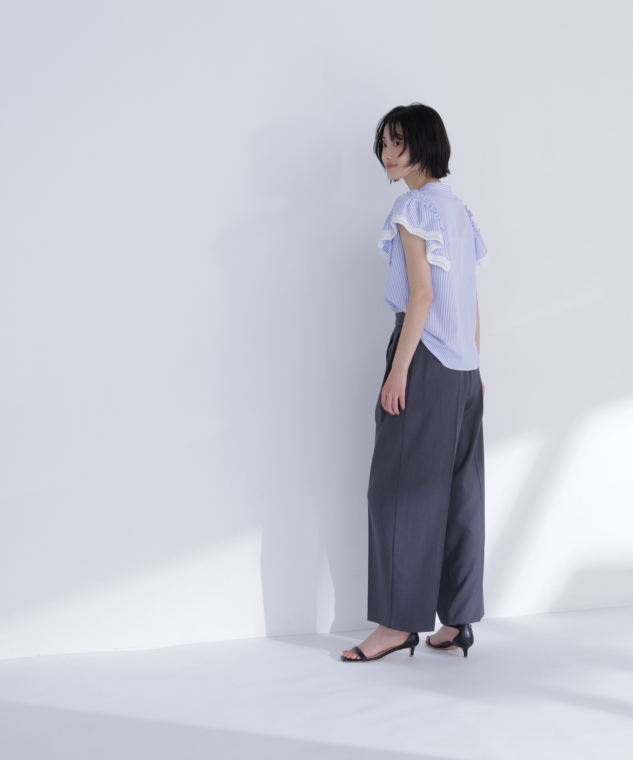  「レーストリムストライプブラウス」|シャツ・ブラウス|