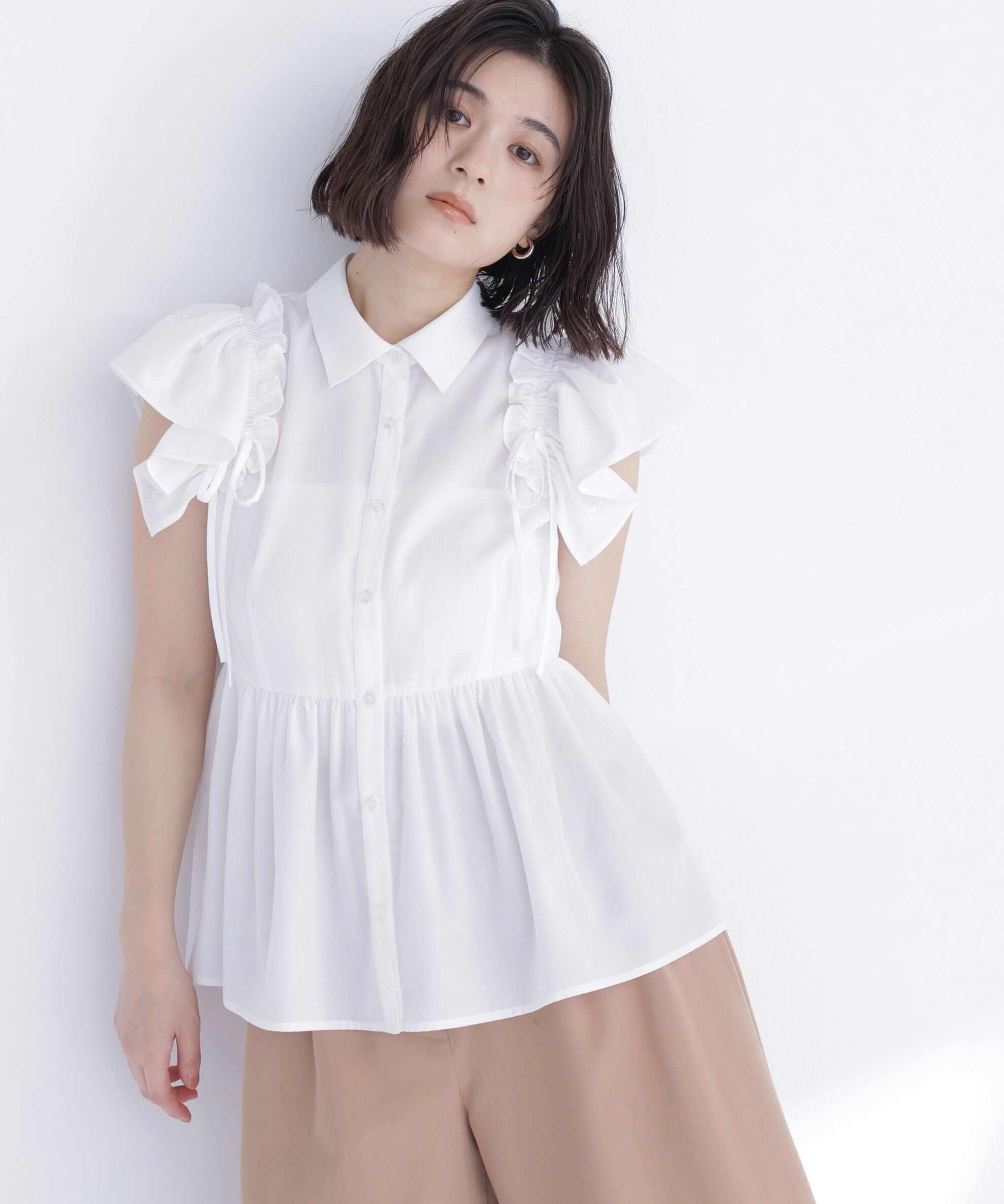  「サイドリボンペプラムシャツ」|シャツ・ブラウス|オフホワイト1