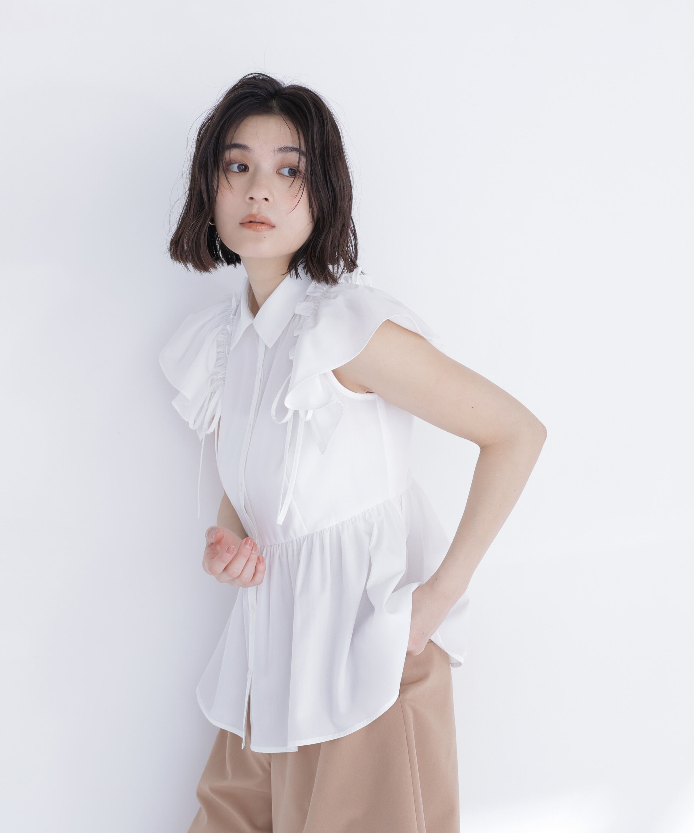  「サイドリボンペプラムシャツ」|シャツ・ブラウス|
