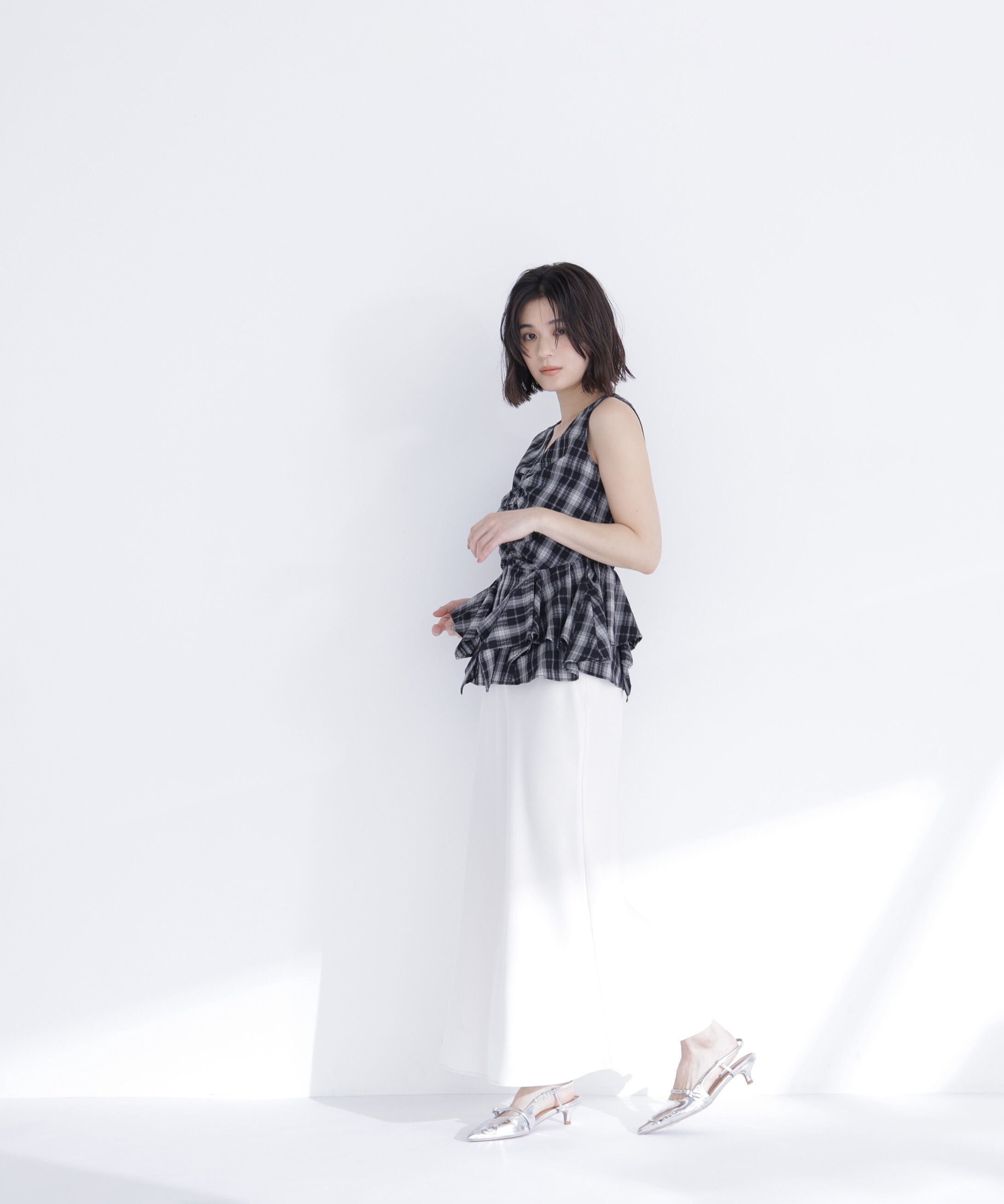  「チェックペプラムブラウス」|シャツ・ブラウス|