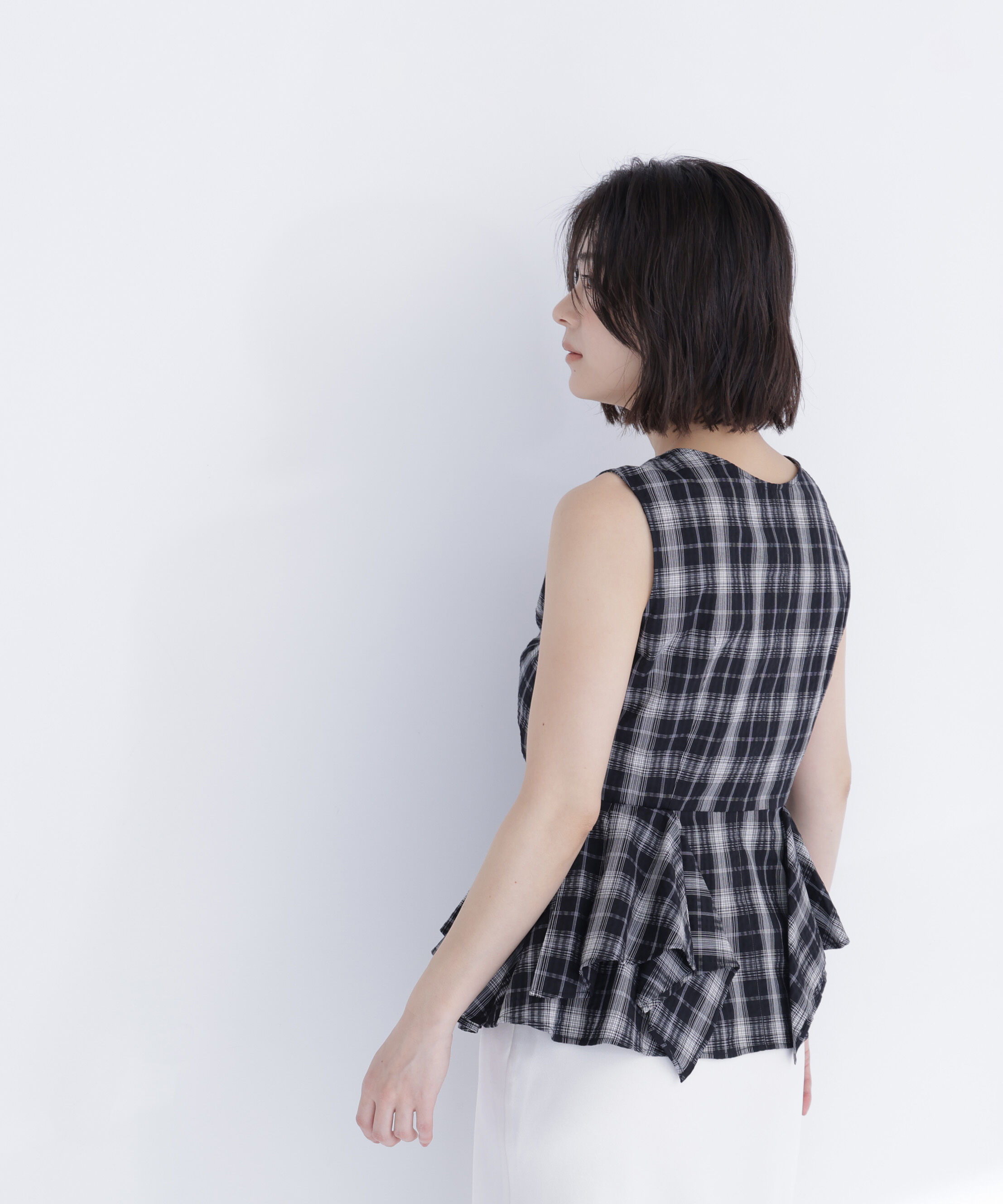  「チェックペプラムブラウス」|シャツ・ブラウス|