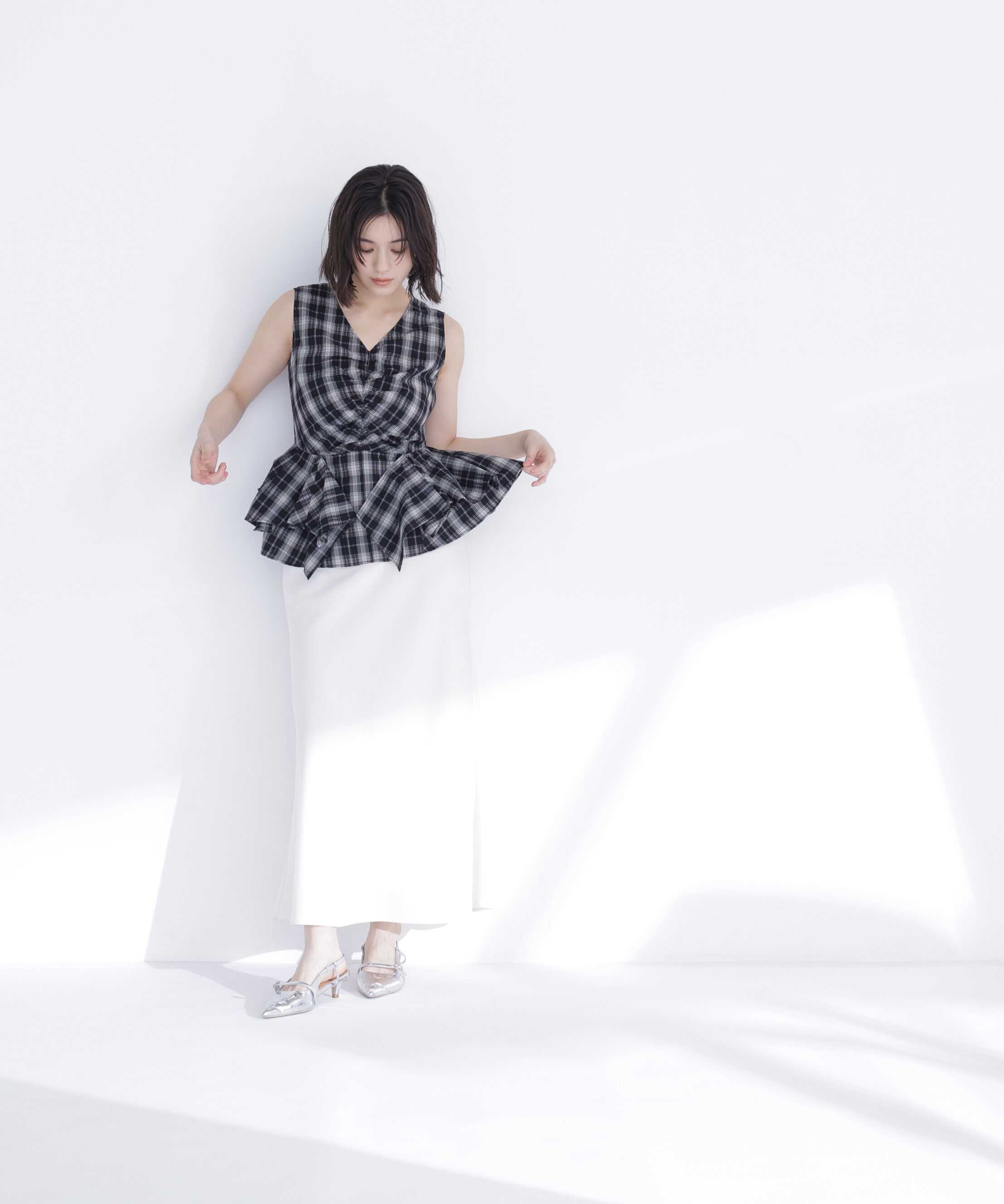  「チェックペプラムブラウス」|シャツ・ブラウス|