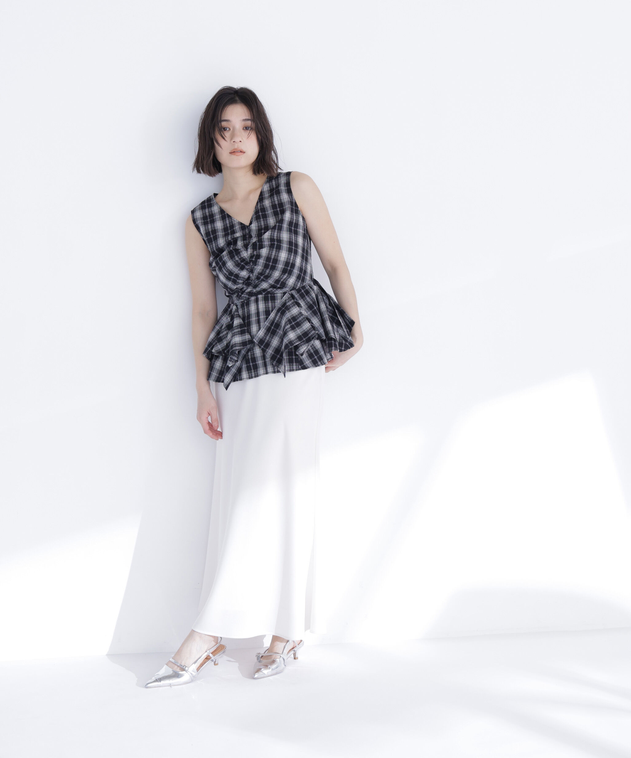  「チェックペプラムブラウス」|シャツ・ブラウス|