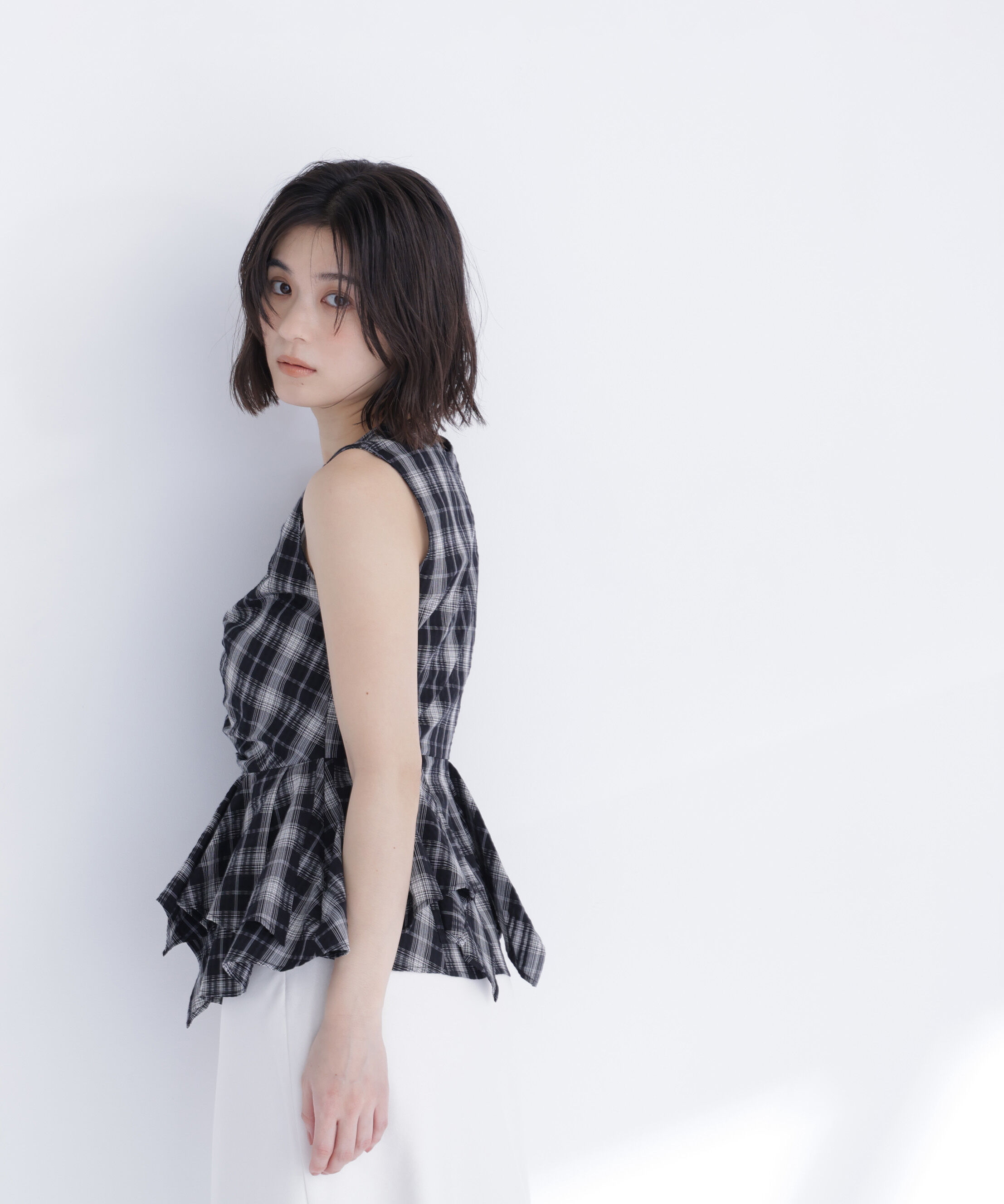 「チェックペプラムブラウス」|シャツ・ブラウス|