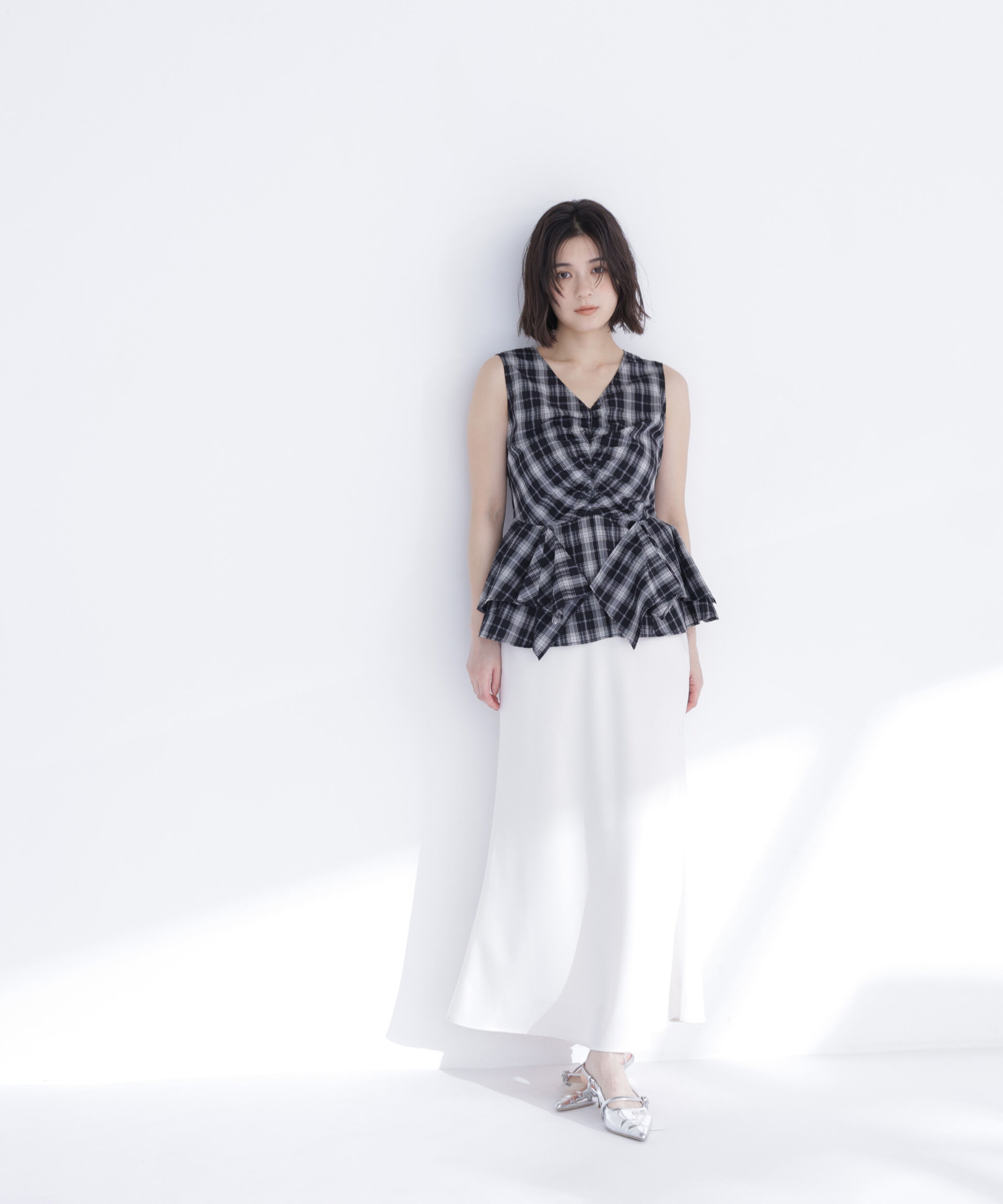  「チェックペプラムブラウス」|シャツ・ブラウス|