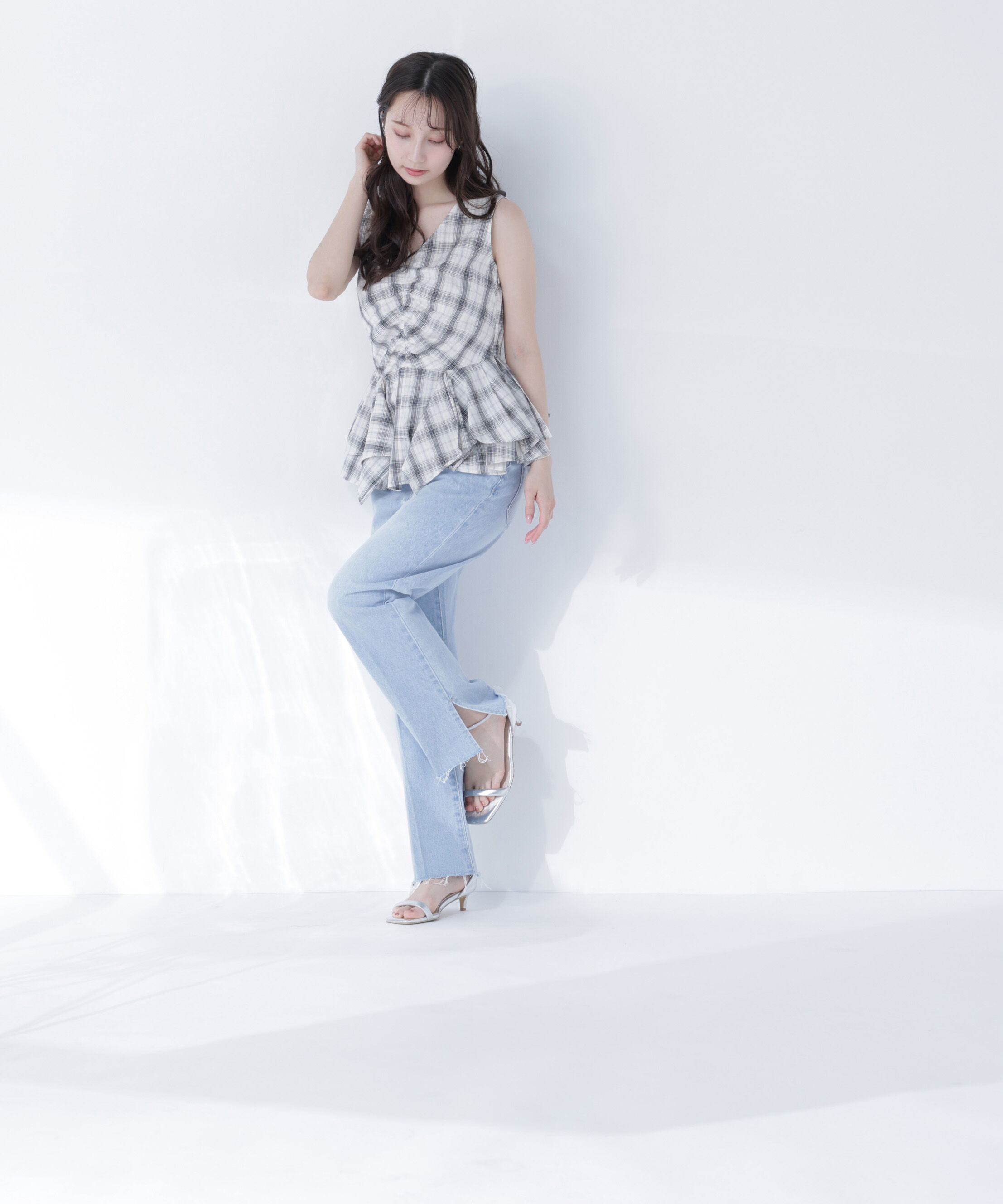  「チェックペプラムブラウス」|シャツ・ブラウス|