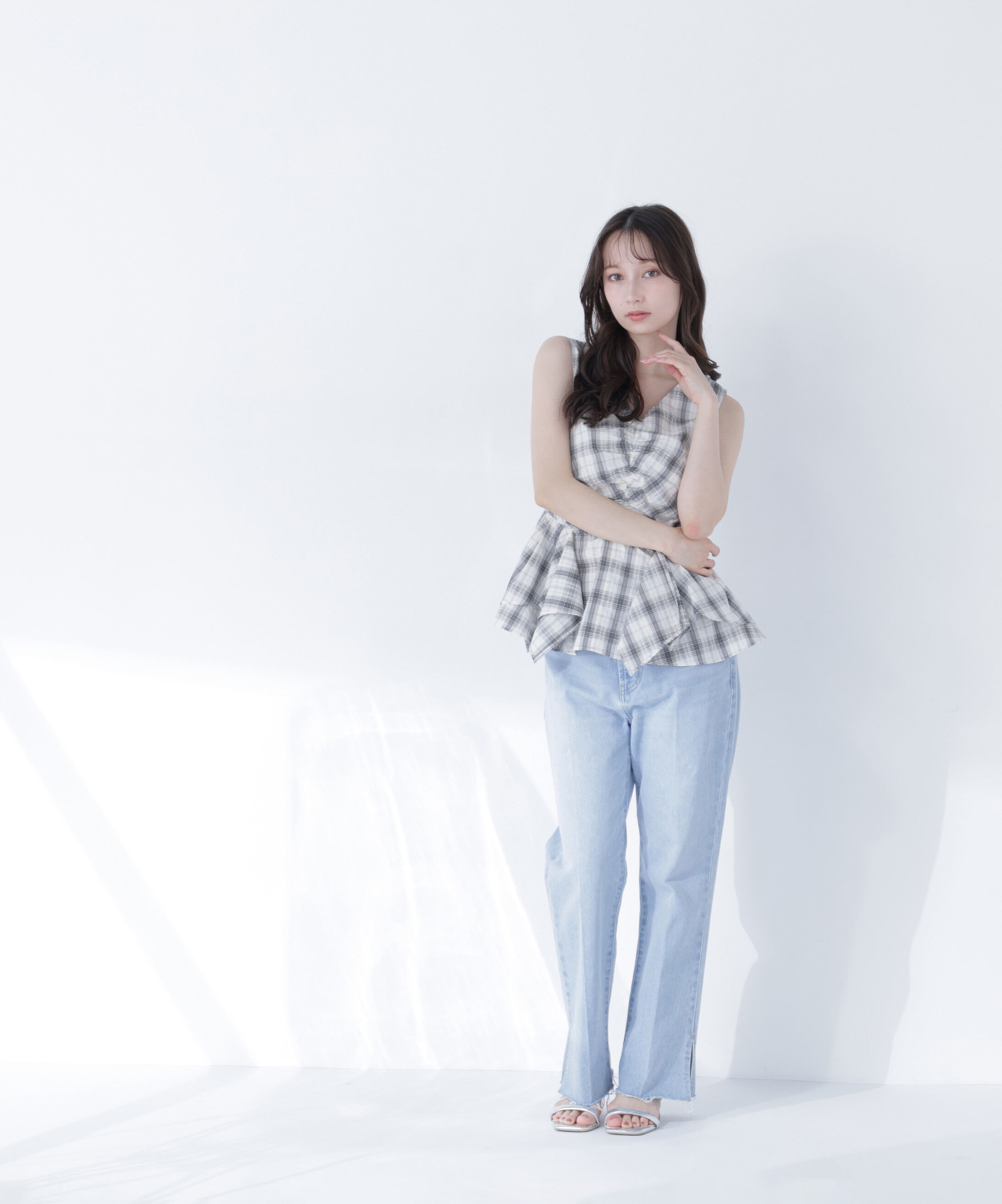  「チェックペプラムブラウス」|シャツ・ブラウス|