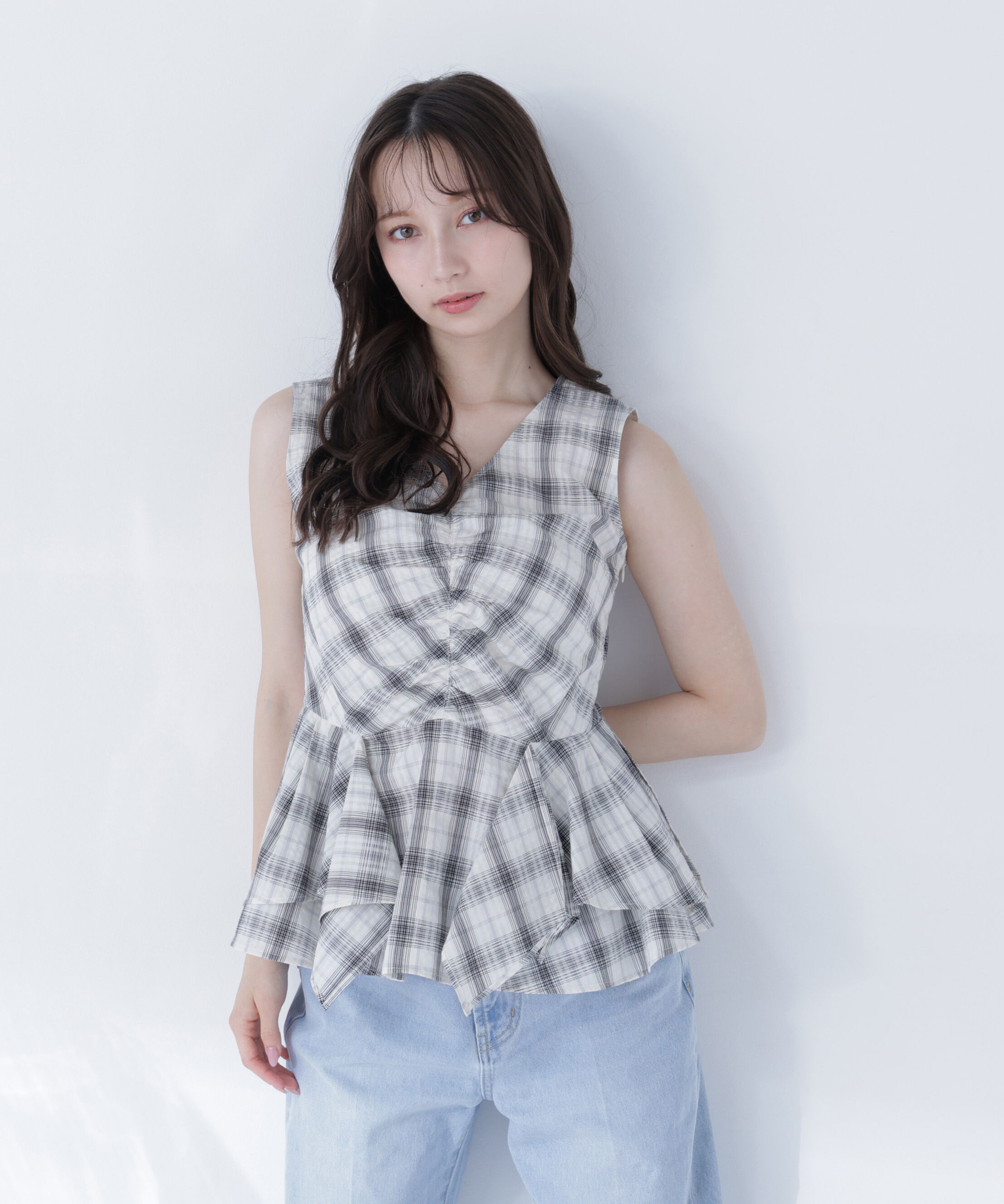  「チェックペプラムブラウス」|シャツ・ブラウス|