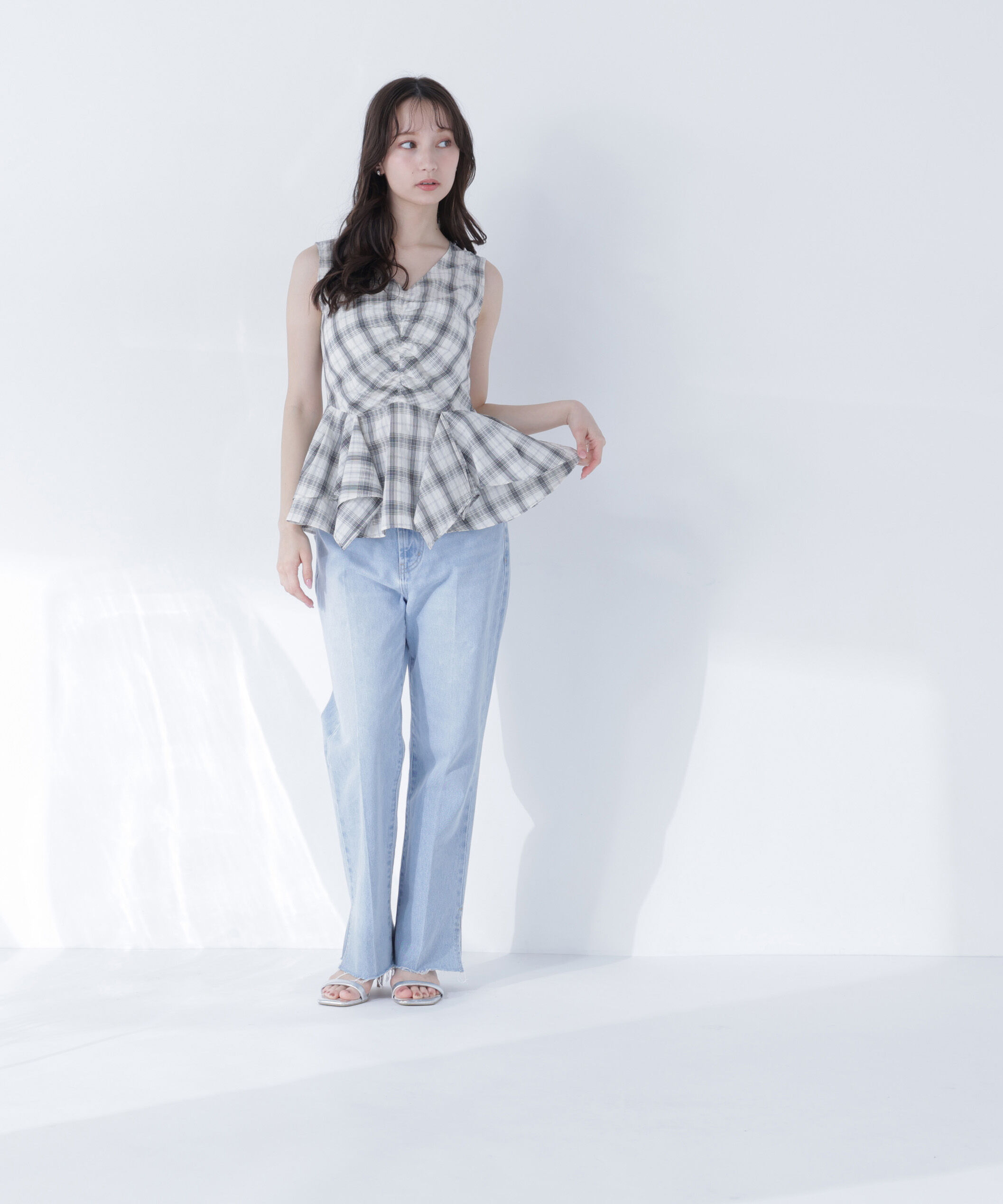  「チェックペプラムブラウス」|シャツ・ブラウス|