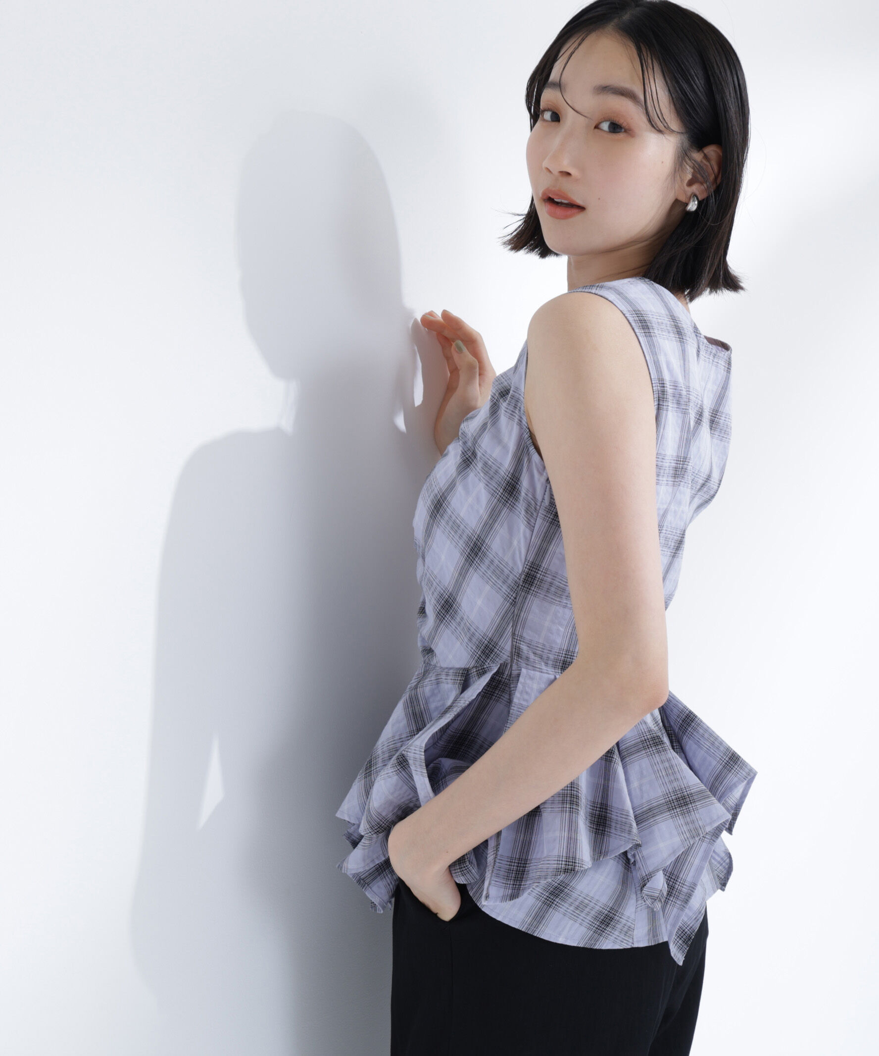  「チェックペプラムブラウス」|シャツ・ブラウス|