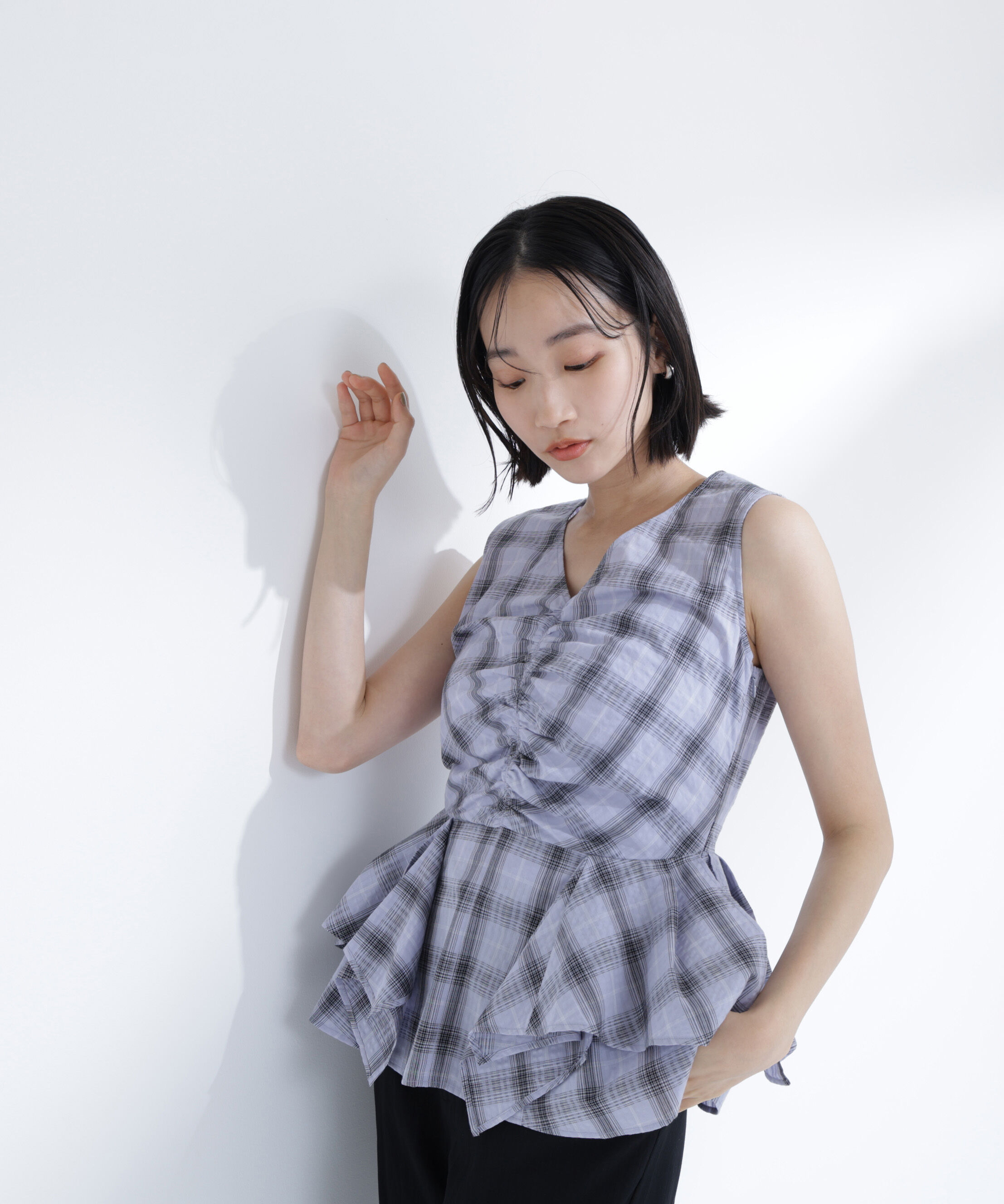  「チェックペプラムブラウス」|シャツ・ブラウス|