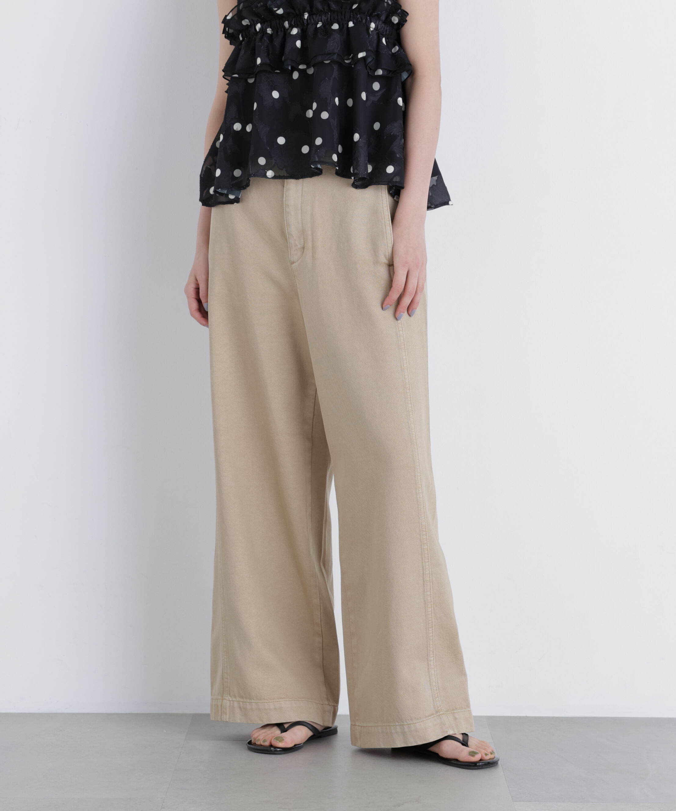  「コットンブレンドワイドパンツ」|その他|キャメル1