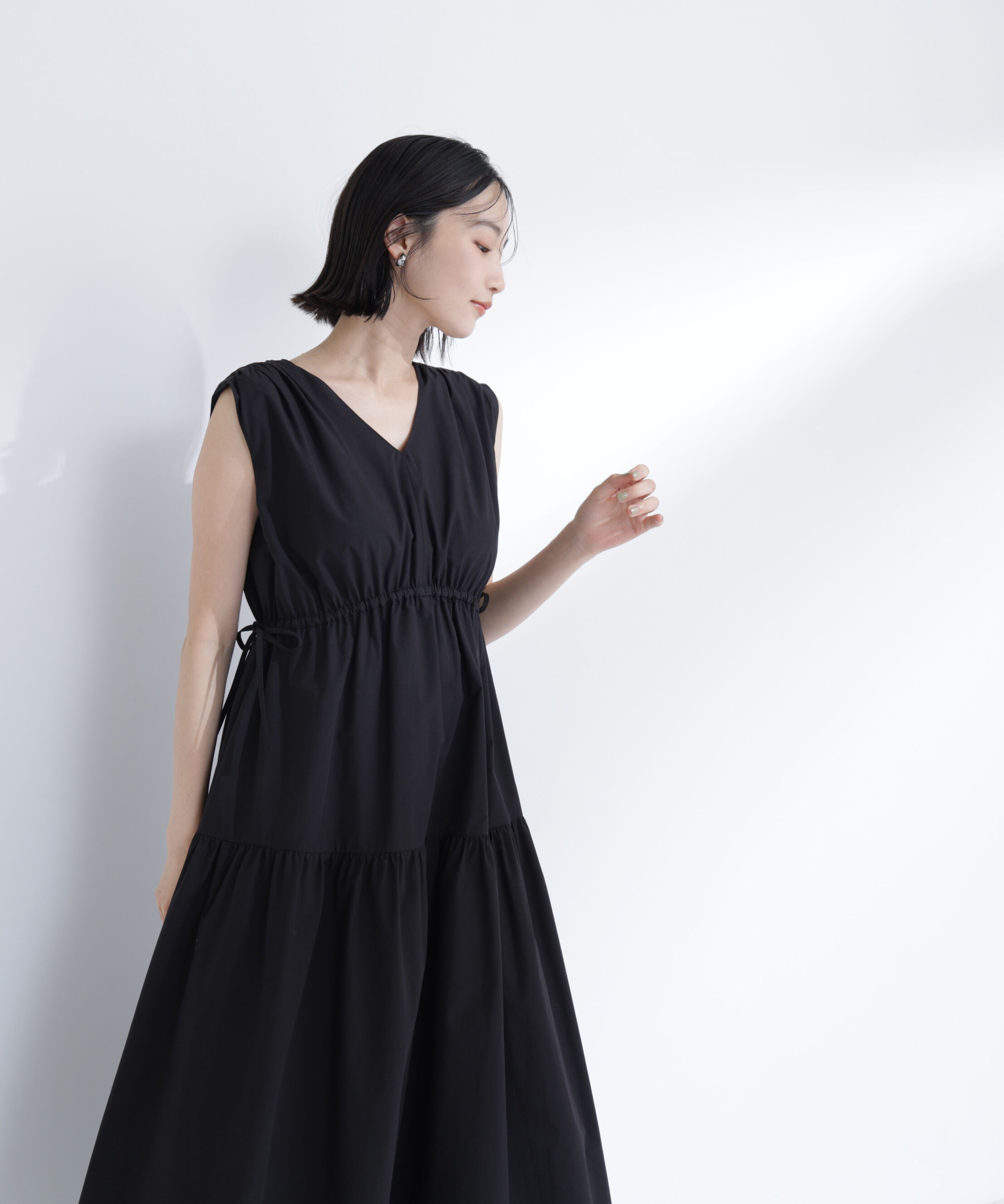  「サイドリボンタフタワンピース」|ワンピース|