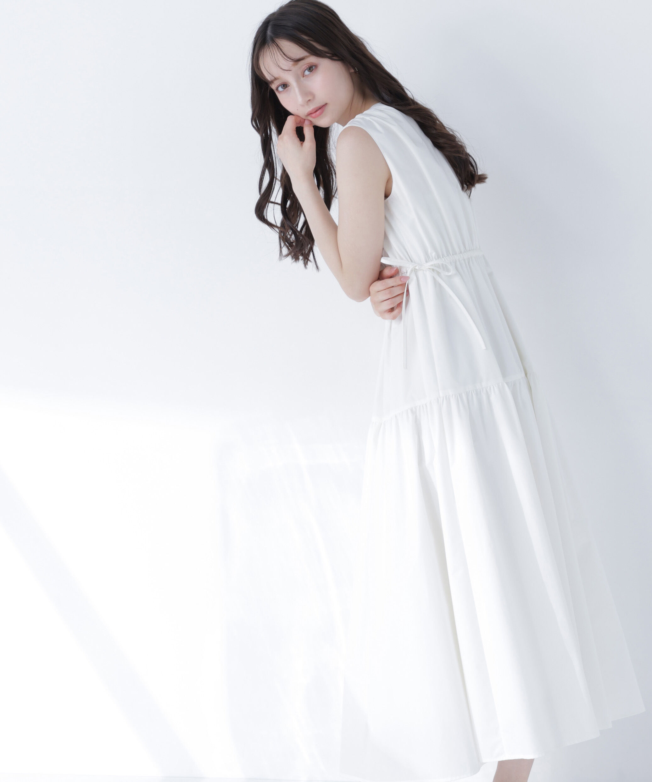 「サイドリボンタフタワンピース」|ワンピース|オフホワイト1