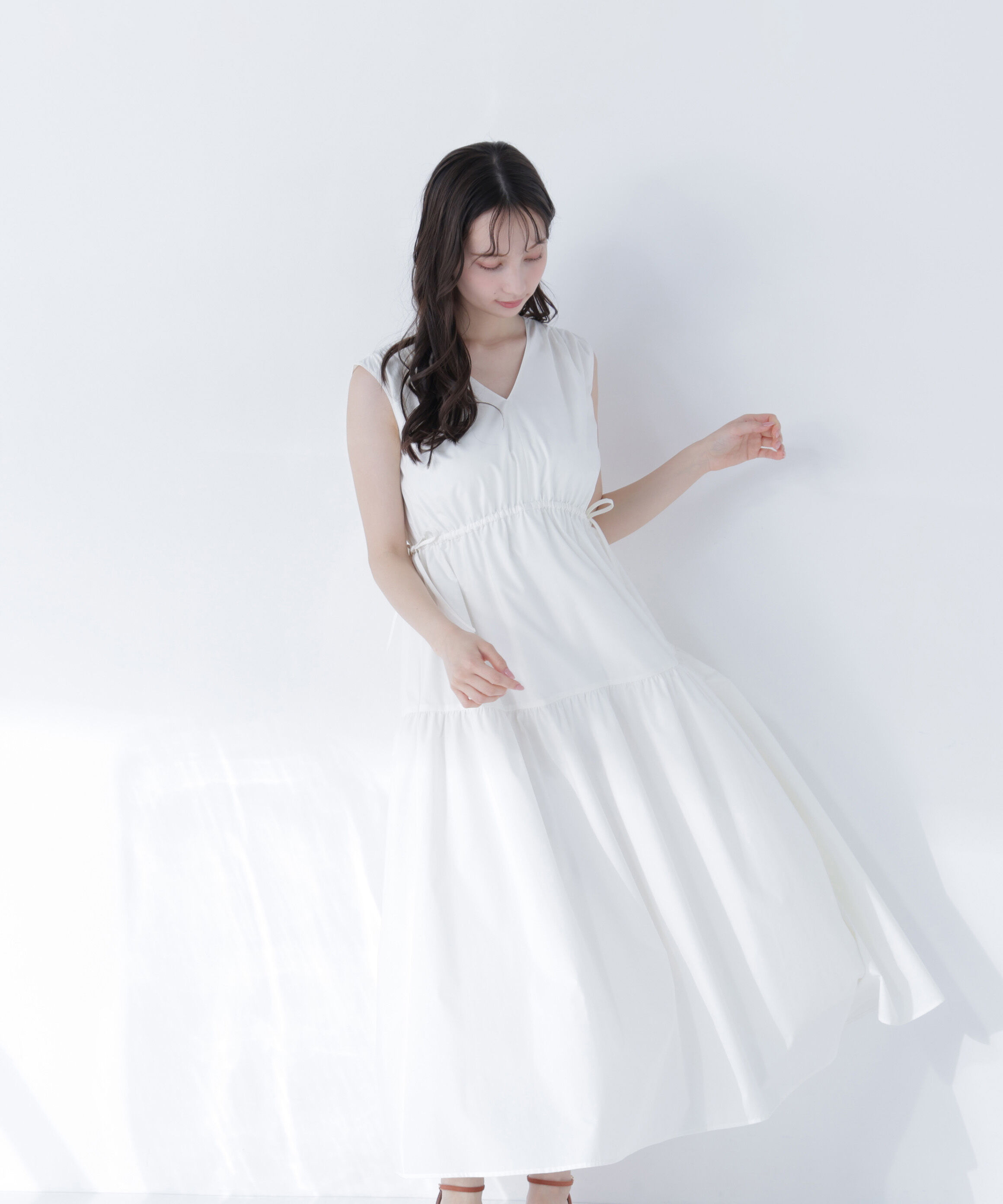  「サイドリボンタフタワンピース」|ワンピース|