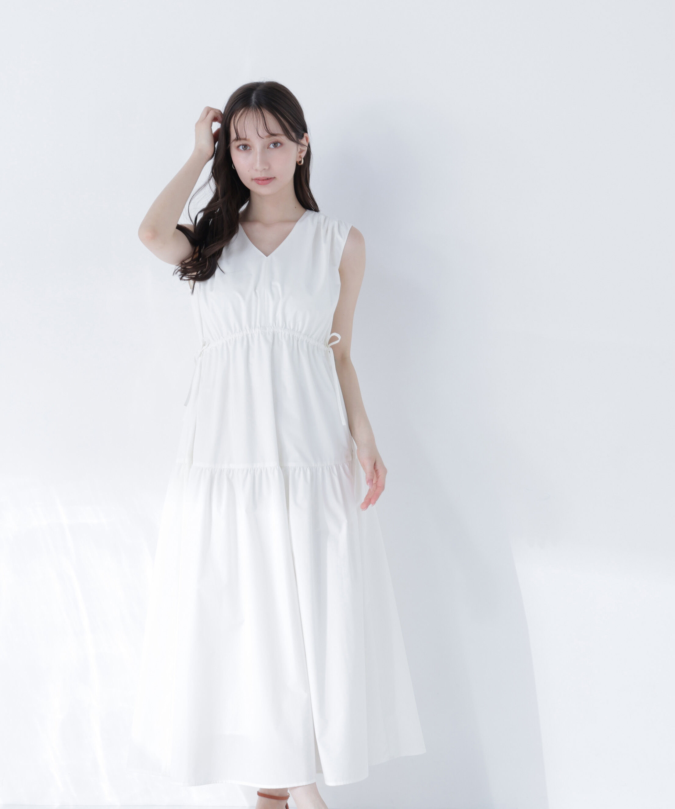  「サイドリボンタフタワンピース」|ワンピース|