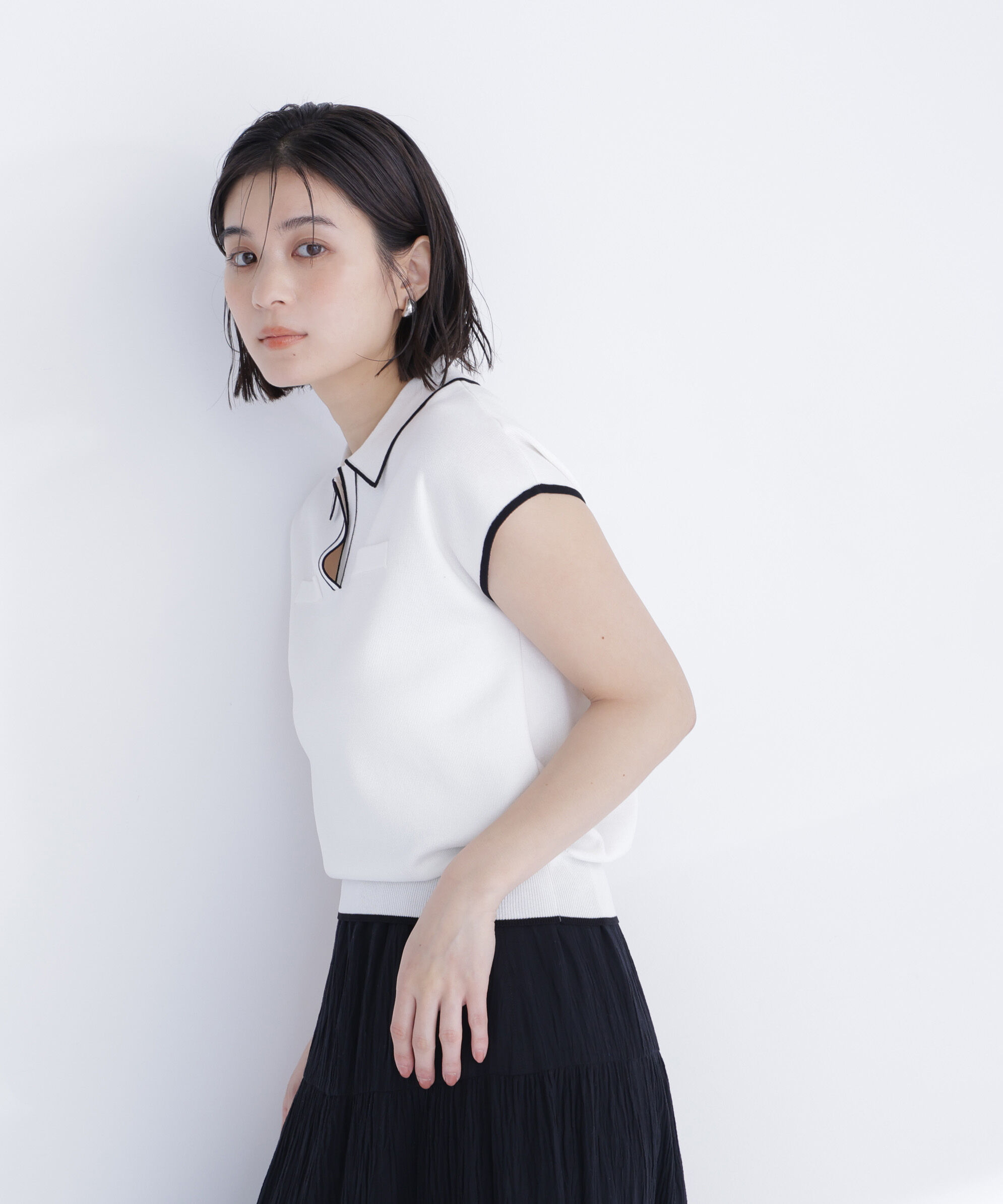  「バイカラーラインスキッパーニット」|ニット・セーター|