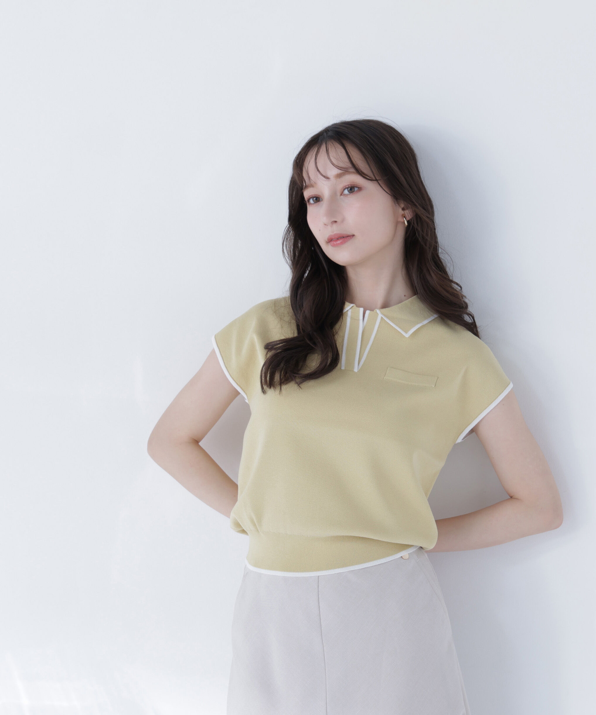  「バイカラーラインスキッパーニット」|ニット・セーター|