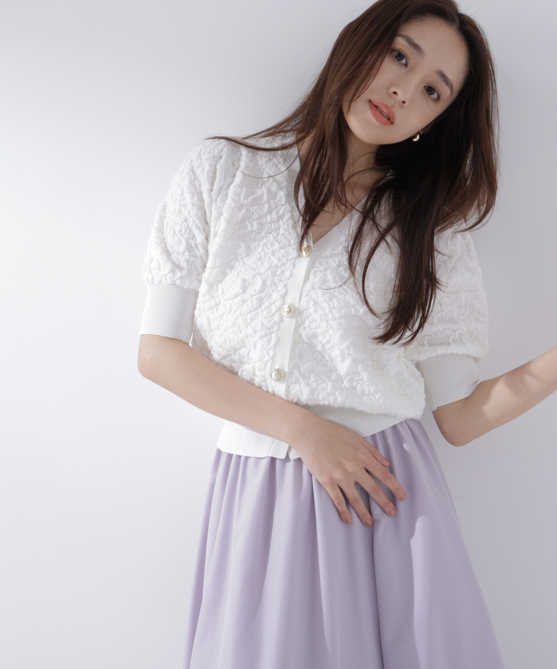  「ふくれジャガードニットカーディガン」|ニット・セーター|オフホワイト1