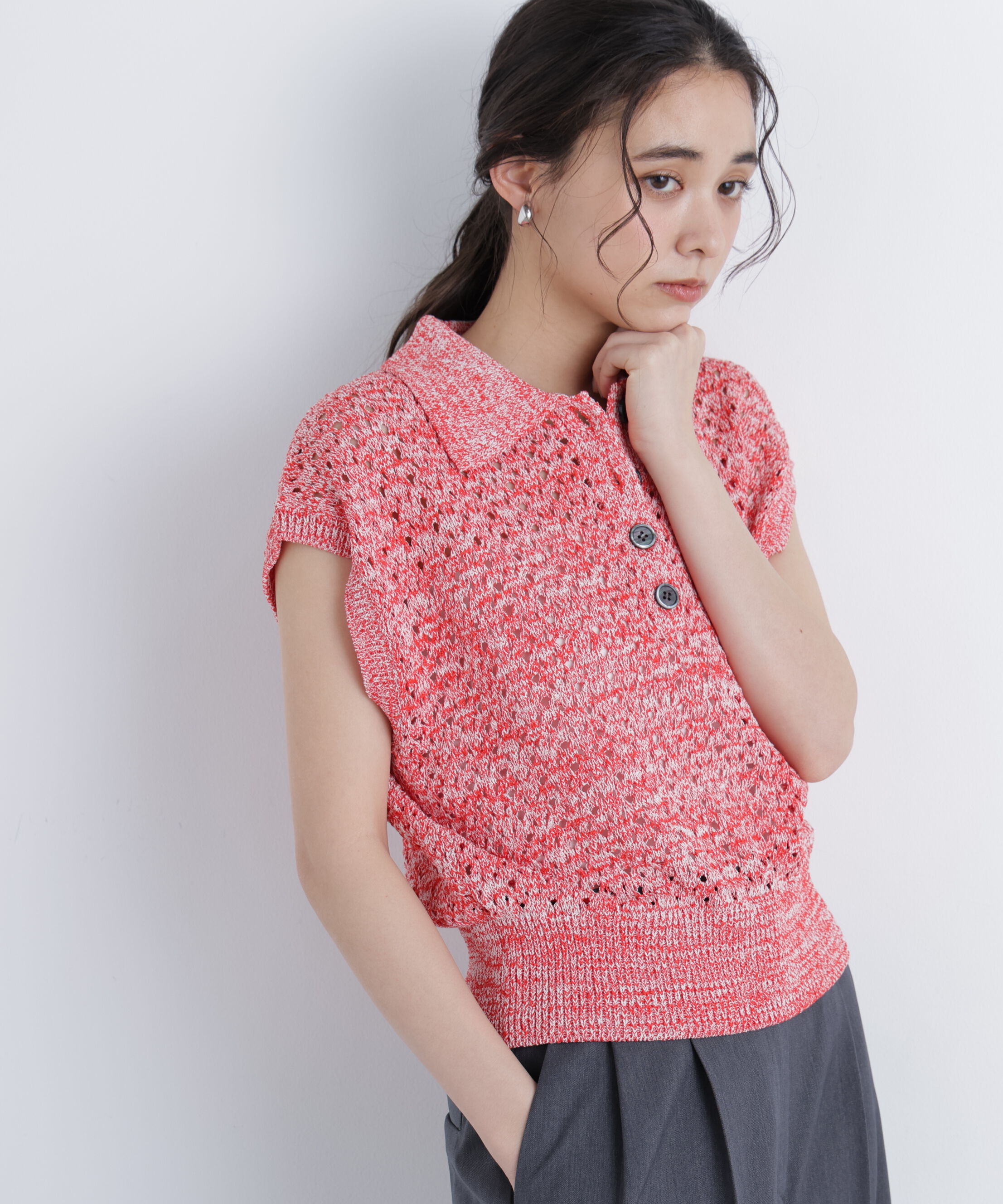  「メランジニットポロニット」|ニット・セーター|