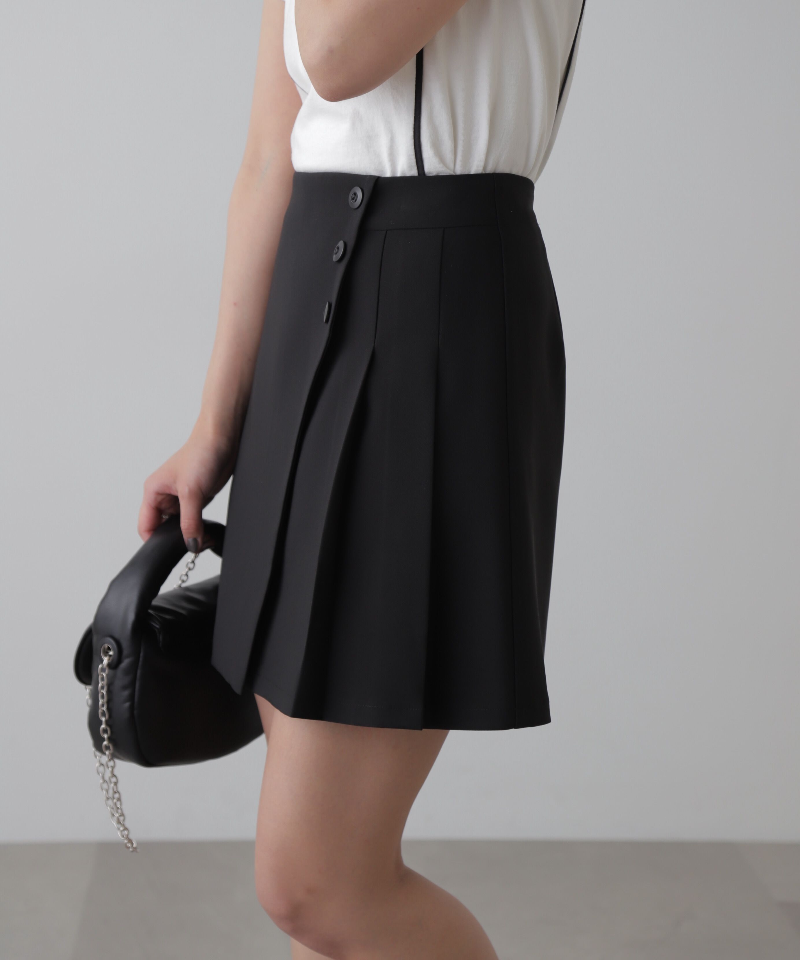  「サイドボタンラップミニプリーツスカート」|スカート|