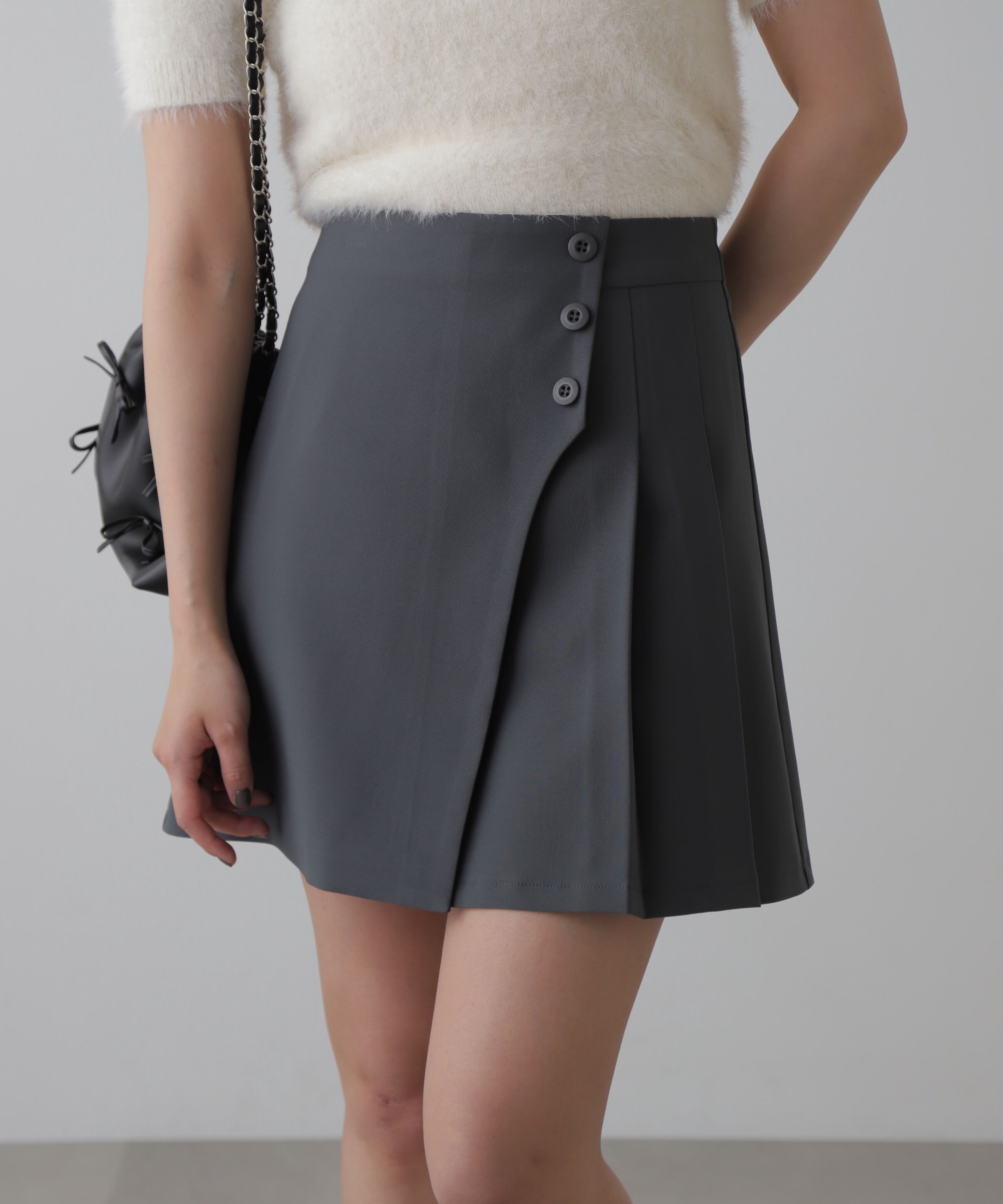  「サイドボタンラップミニプリーツスカート」|スカート|