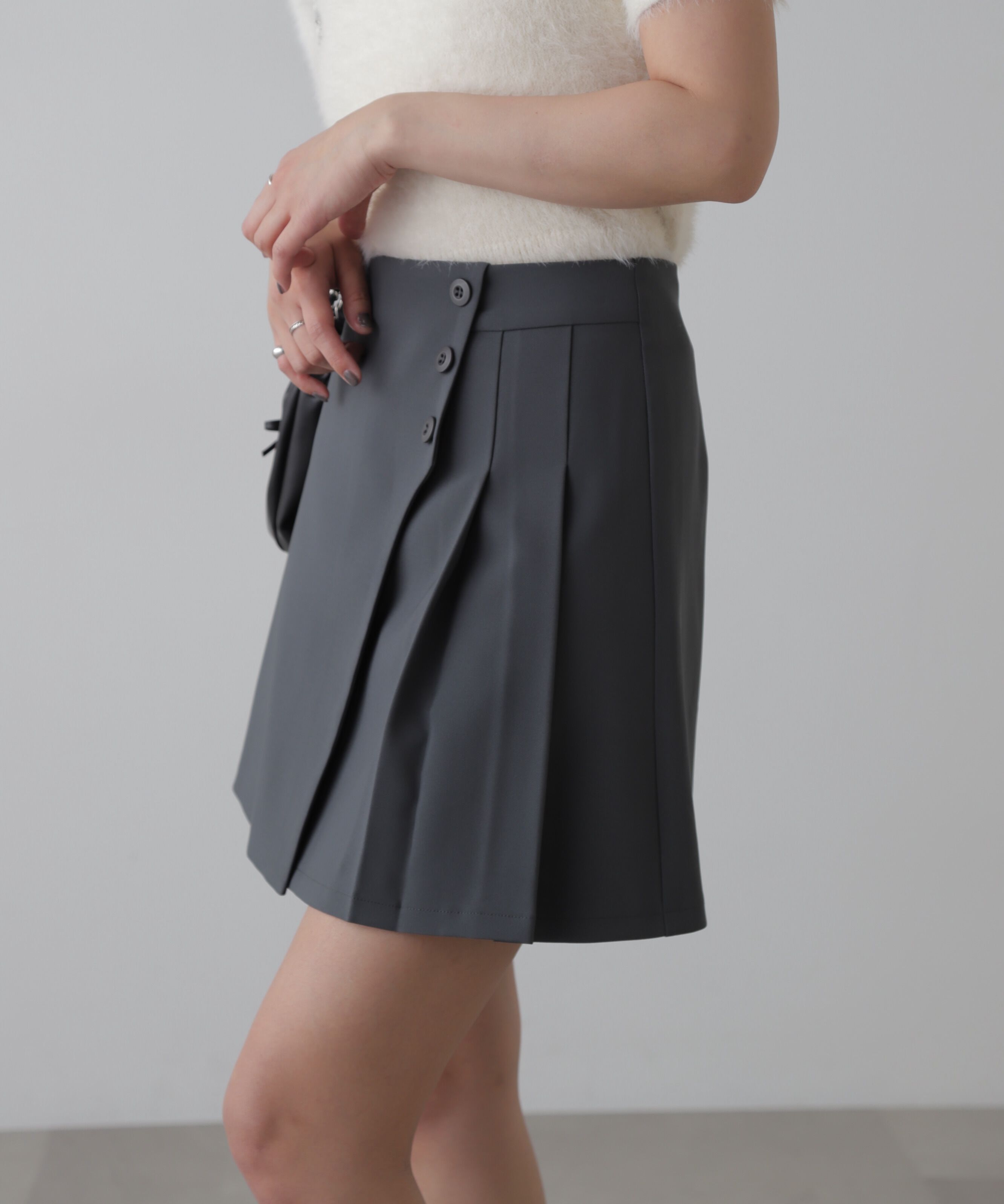  「サイドボタンラップミニプリーツスカート」|スカート|